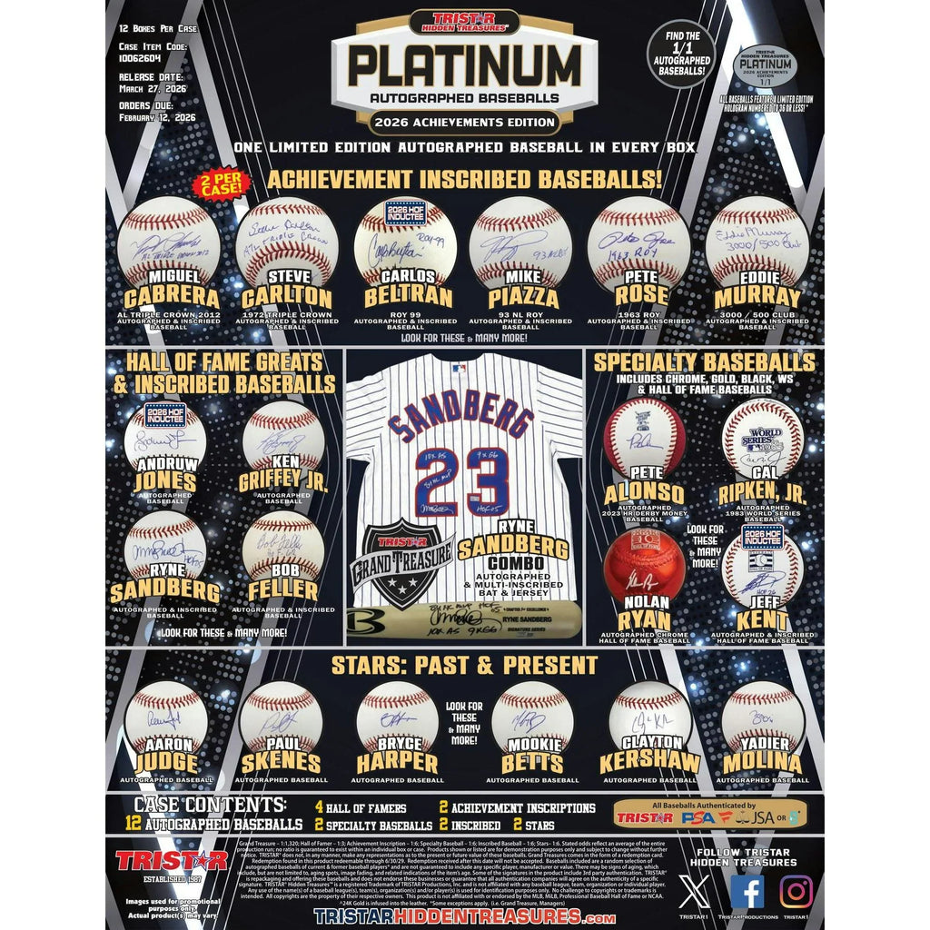 2026 TriStar Platinum Autographed Hidden Treasures Baseball Achievements Edition Hobby 12 Box Case (Ships Sealed Only)
