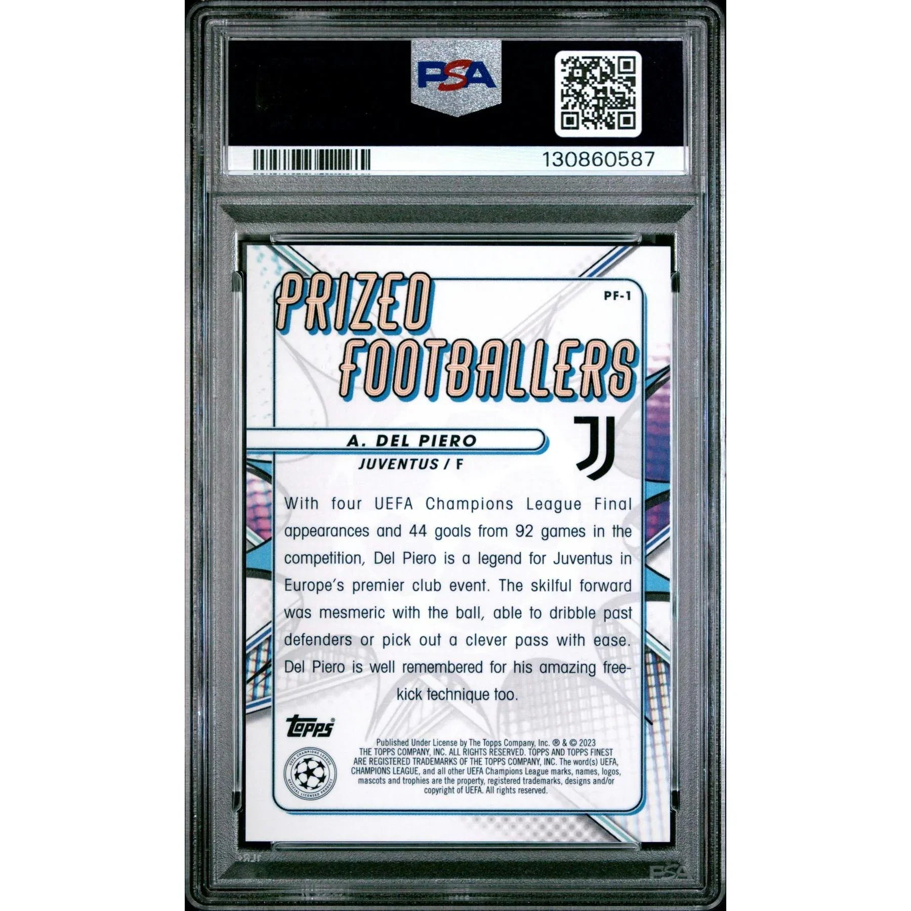 Alessandro Del Piero 2022-23 Topps Finest Prized Footballers Blue Refractor | PSA 10