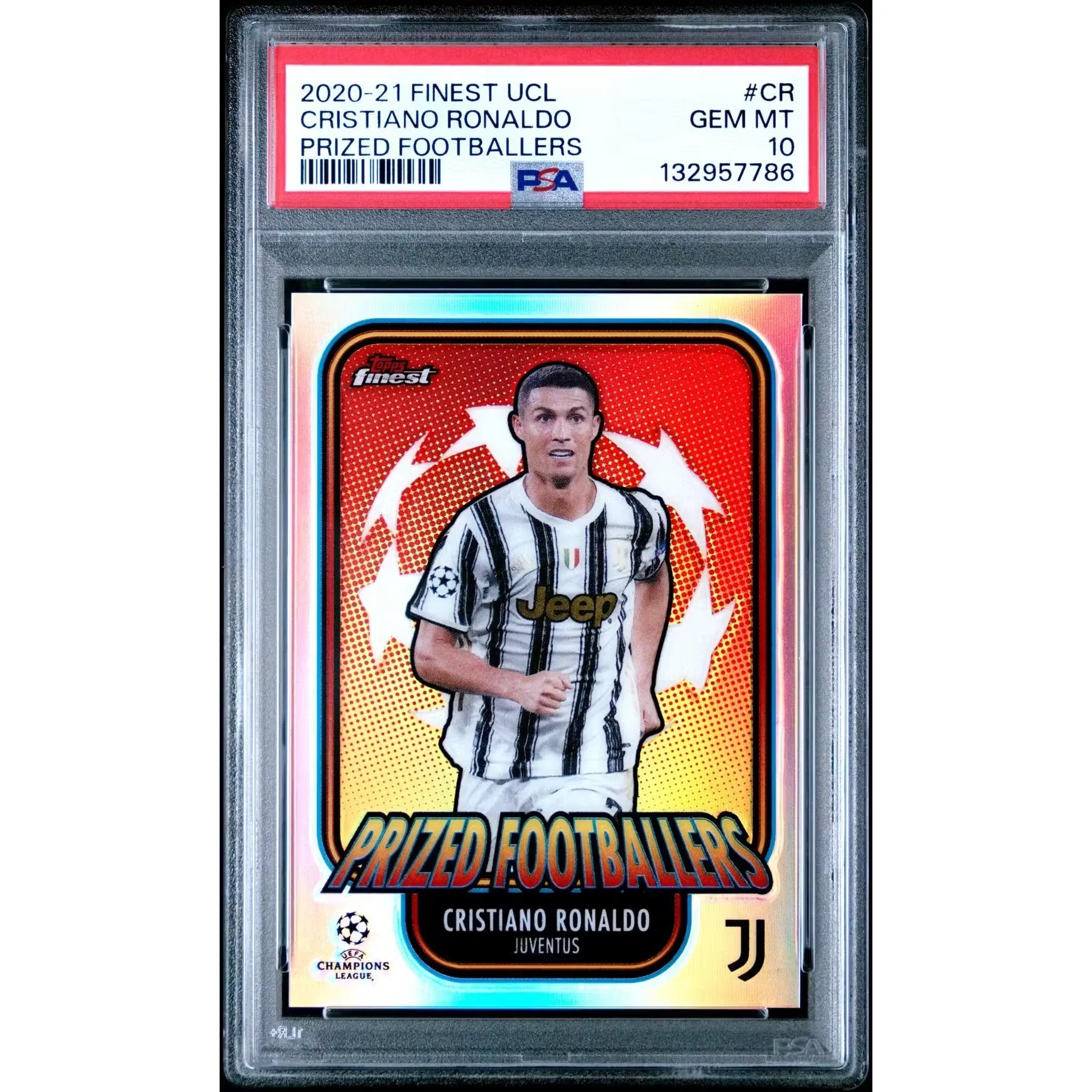 Cristiano Ronaldo 2020-21 Topps Finest UCL Prized Footballers Card | PSA 10