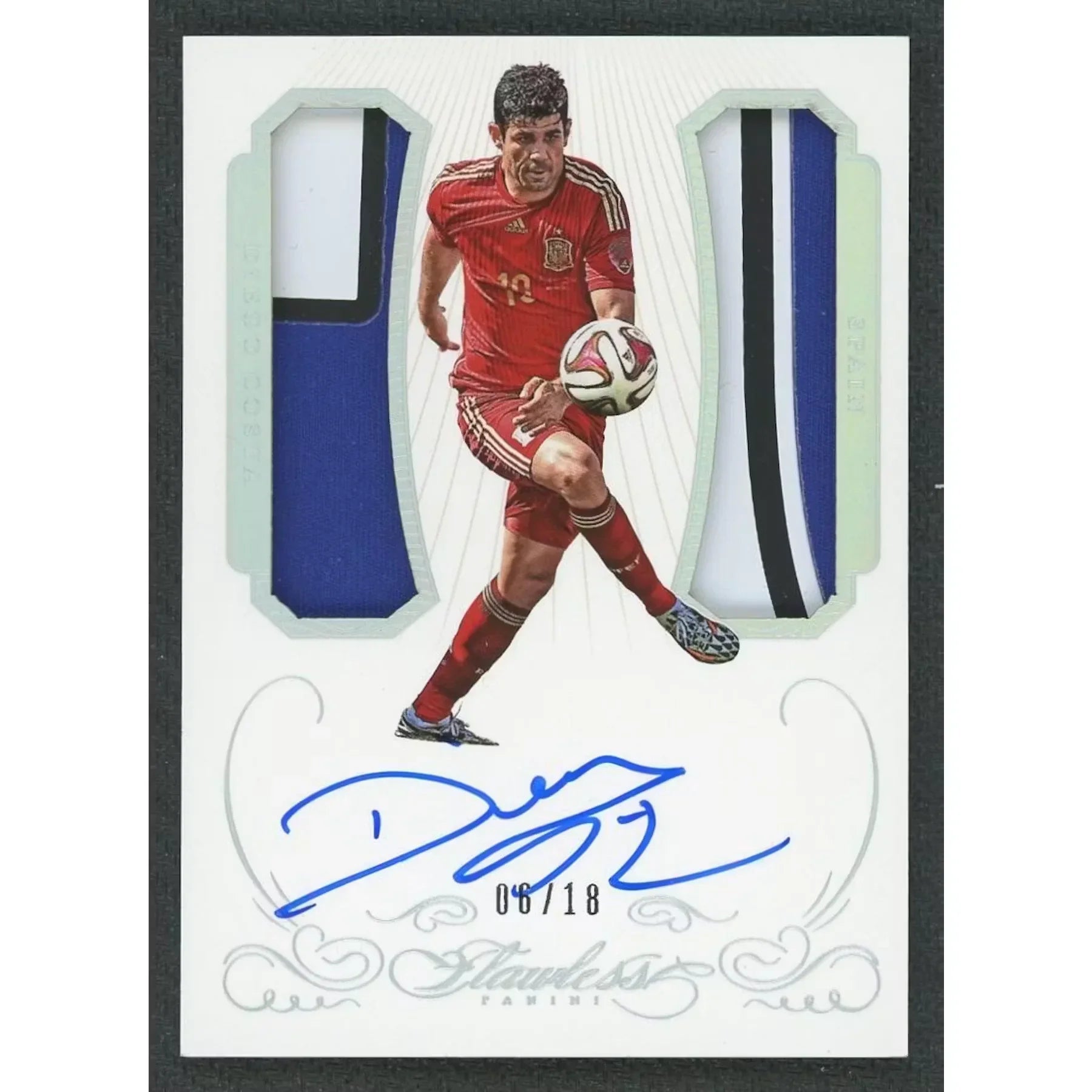 Diego Costa Signed 2015-16 Panini Flawless Card | Dual Patch Auto/18