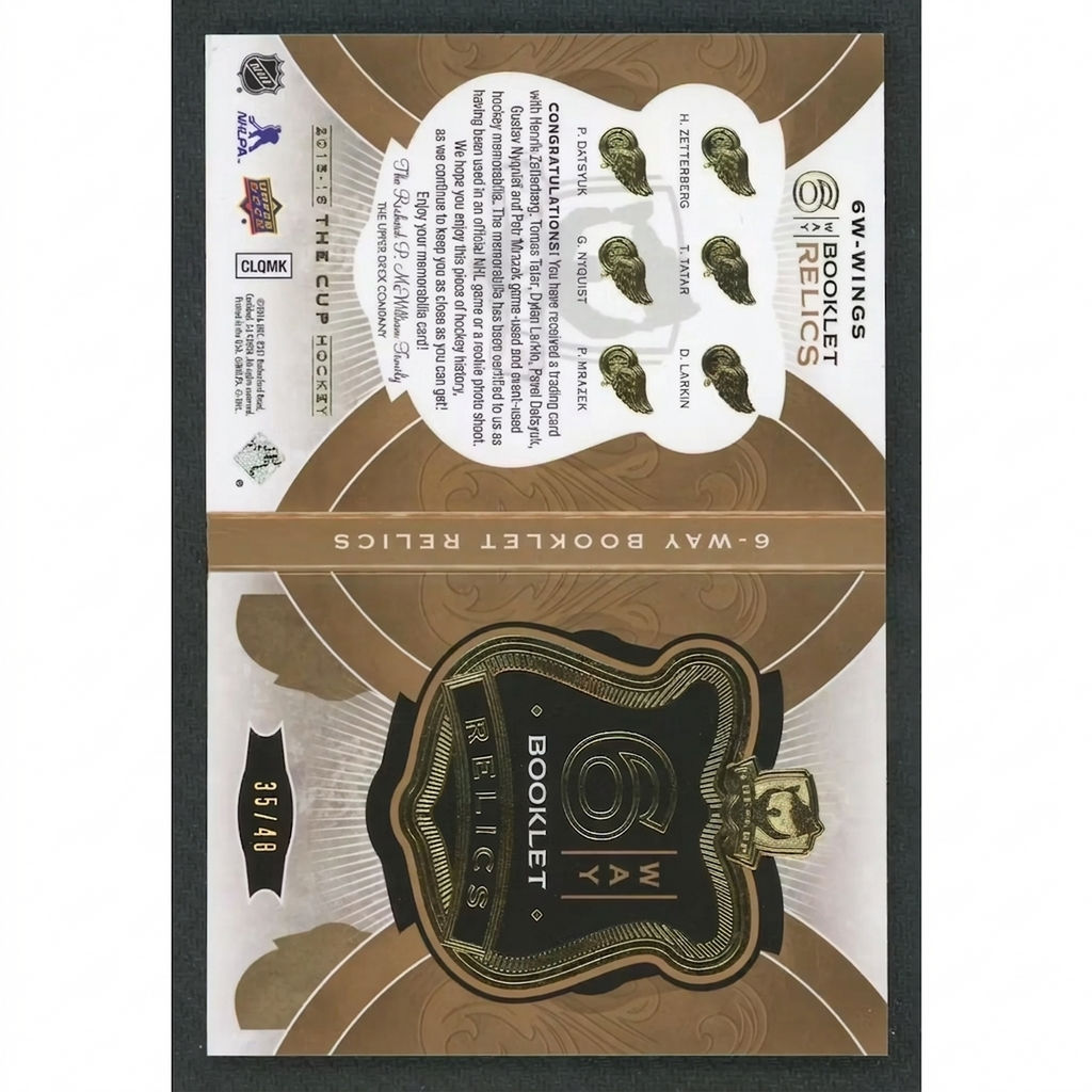 2015-16 Upper Deck The Cup 6-Way Booklet Relics | Zetterberg, Larkin, Datsyuk/40