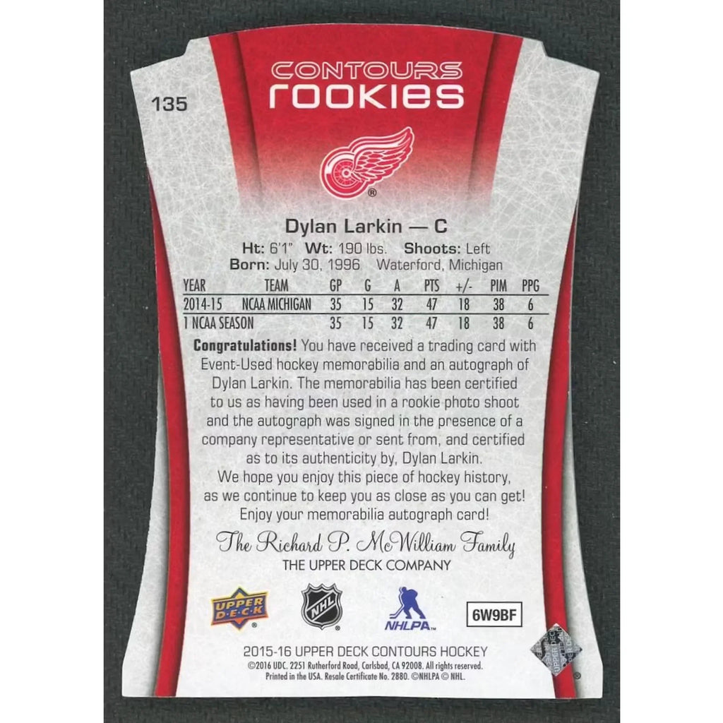 Dylan Larkin Signed 2015-16 Upper Deck Contours Rookie Card | Auto Patch/35