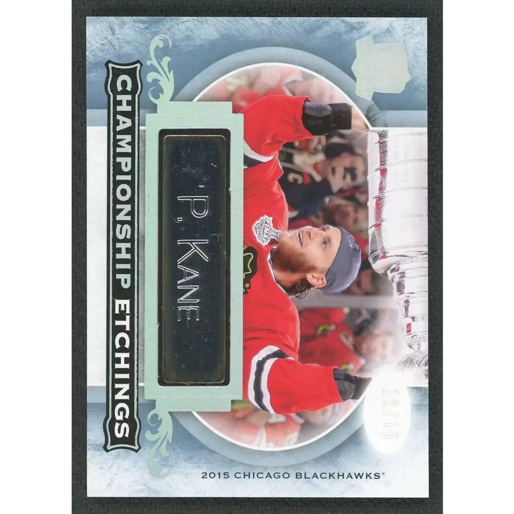 Patrick Kane Signed 2015-16 Upper Deck The Cup Championship Etchings Card |/15