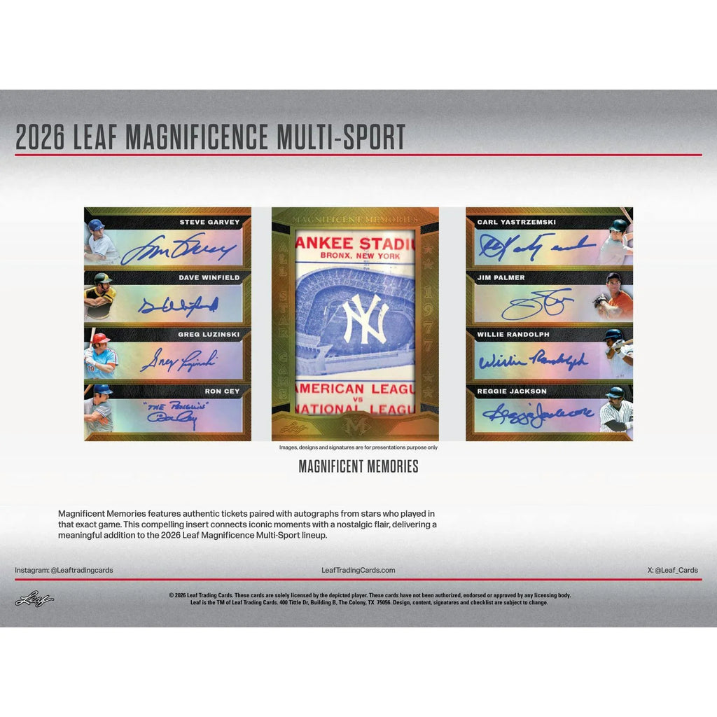 2026 Leaf Magnificence Hobby Box Multi Sport (Ships Sealed Only)