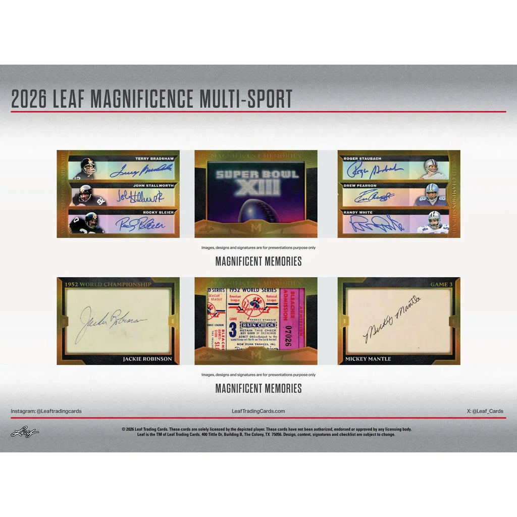 2026 Leaf Magnificence Hobby Box Multi Sport (Ships Sealed Only)