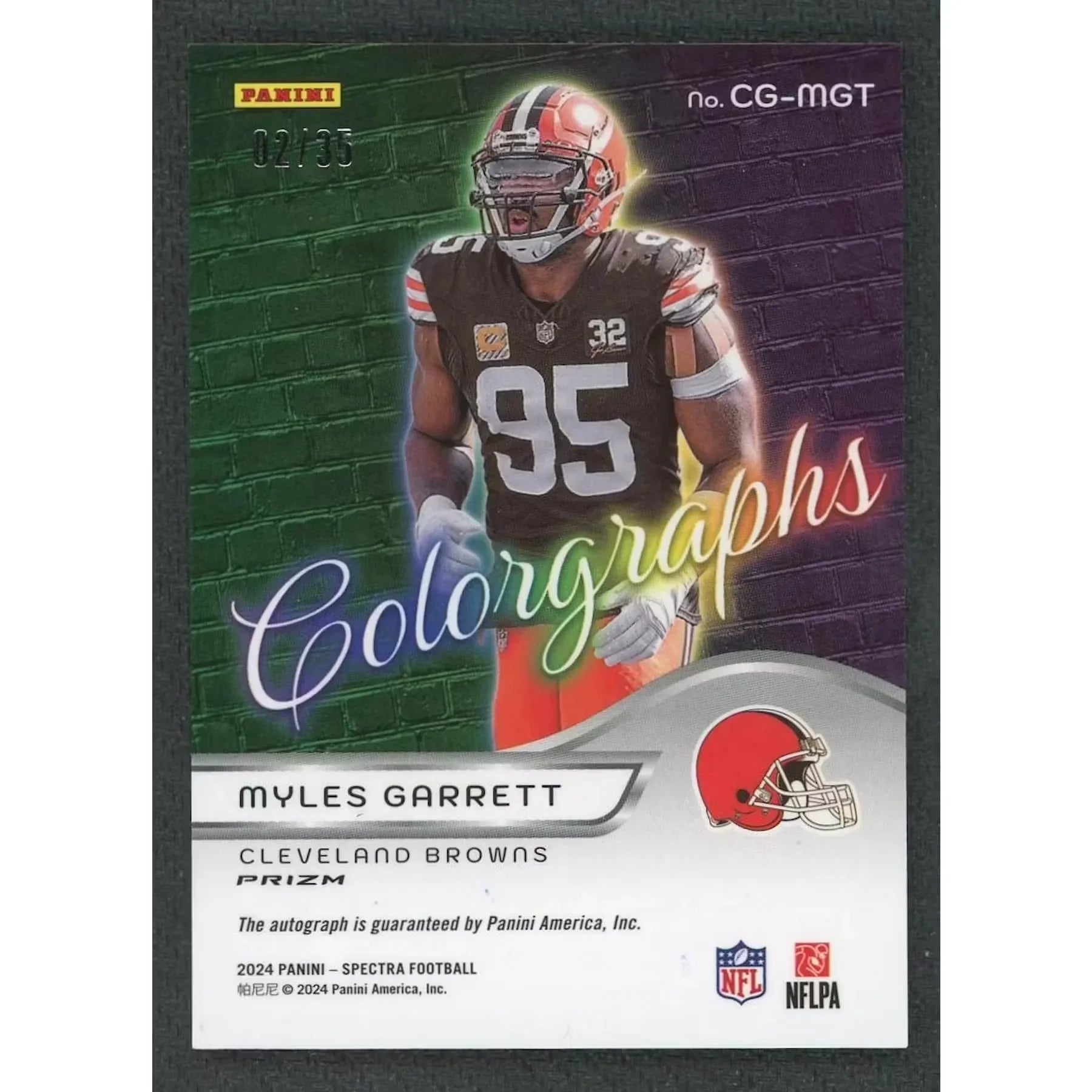 Myles Garrett Signed 2024 Panini Spectra Colorgraphs Card |/35