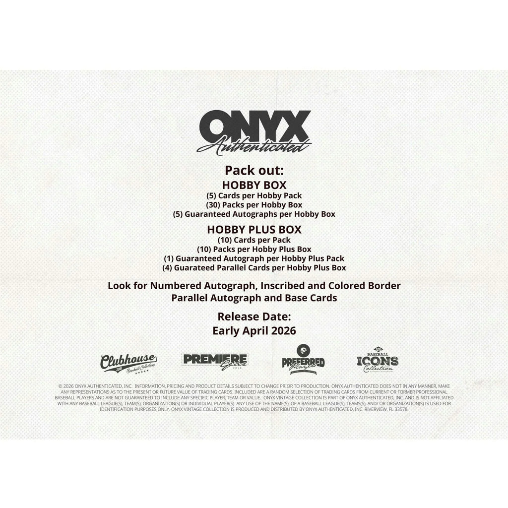2026 Onyx Vintage Baseball Mega 6-Box Case (Ships Sealed Only) - D