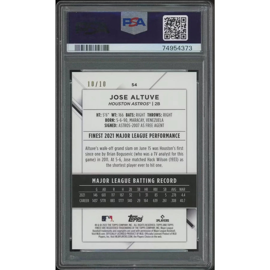 Jose Altuve 2022 Topps Finest Baseball Card #54 | Red Black Vapor Refractor PSA 9