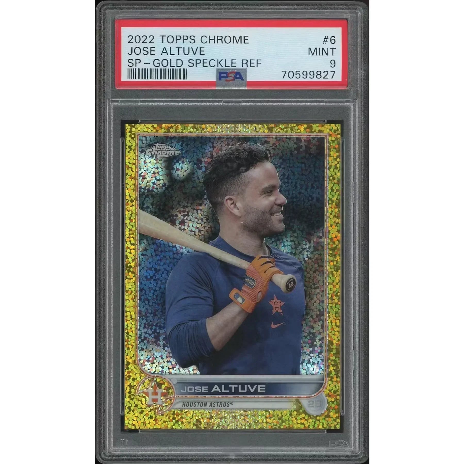 Jose Altuve 2022 Topps Chrome Baseball Card | Gold Speckle Refractor #10/50 PSA 9