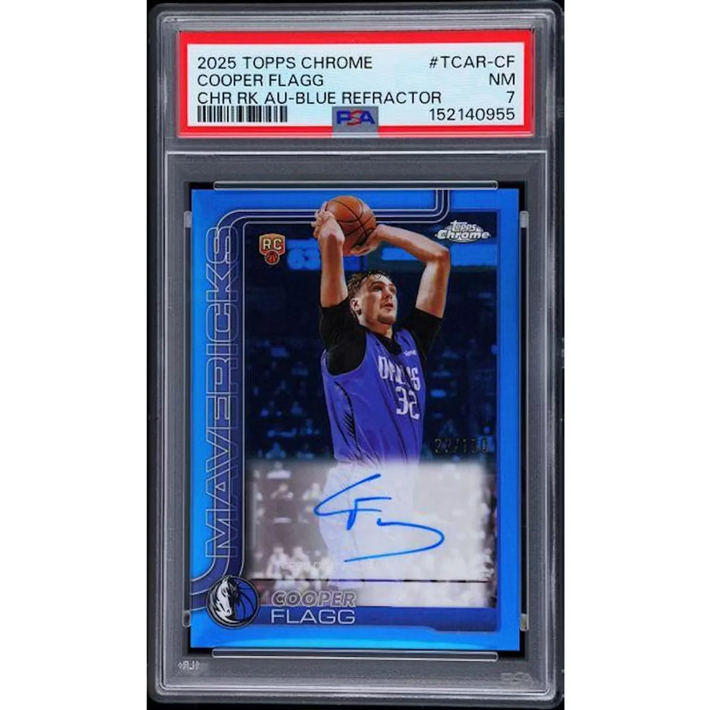 Cooper Flagg 2025-26 Topps Chrome Blue Refractor Rookie Auto | PSA 7