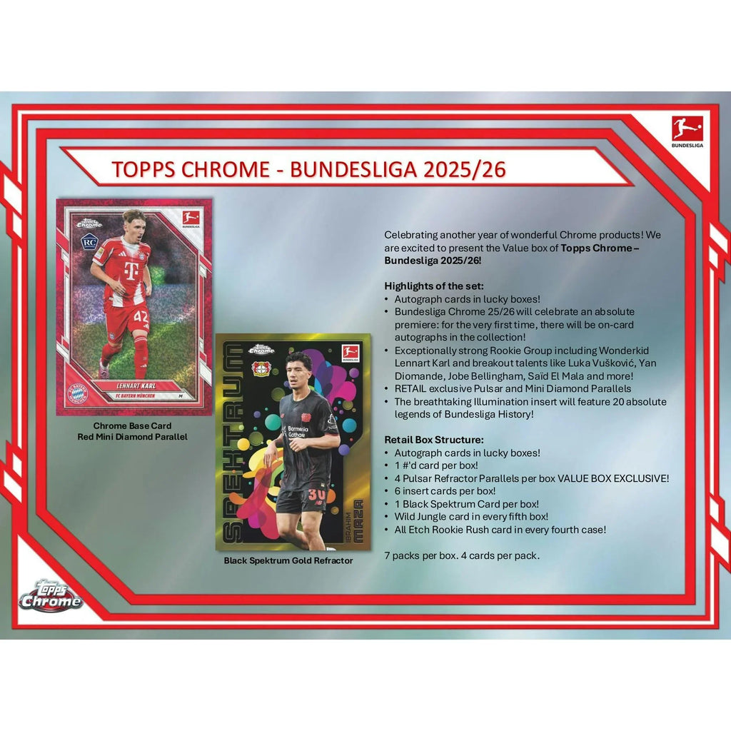 2025 26 Topps Chrome Bundesliga Soccer Blaster Box (Ships Sealed Only)