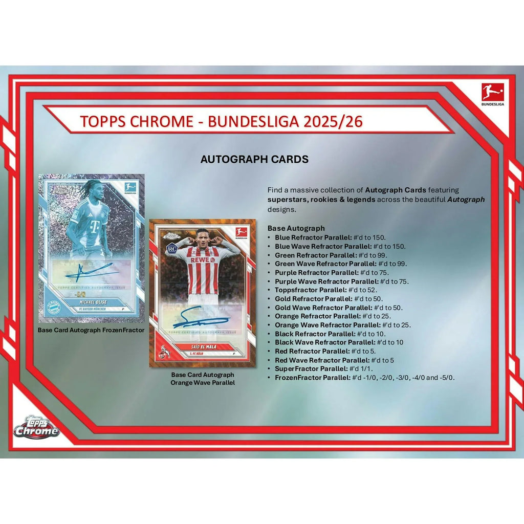 2025 26 Topps Chrome Bundesliga Soccer Blaster Box (Ships Sealed Only)