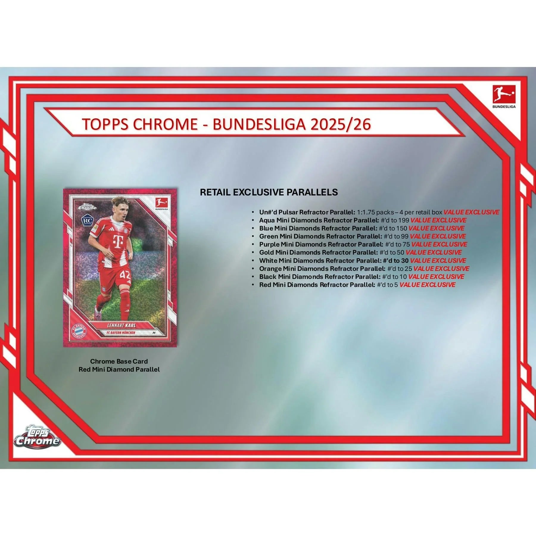 2025 26 Topps Chrome Bundesliga Soccer Blaster 40 Box Case (Ships Sealed Only)