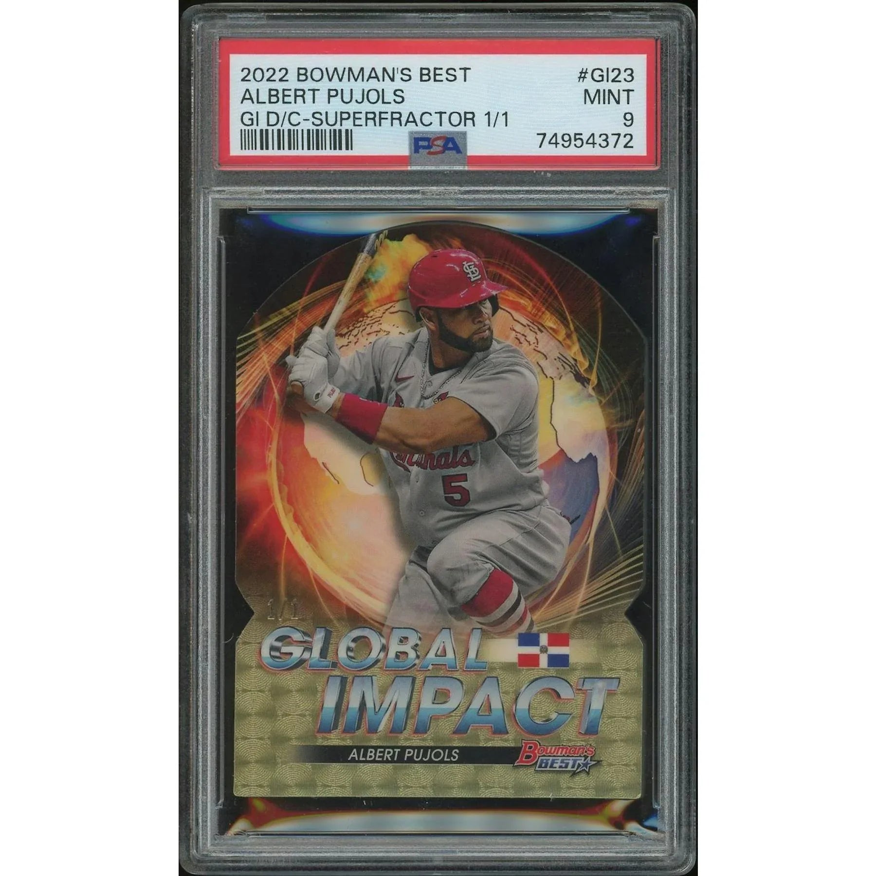 Albert Pujols 2022 Bowman's Best Global Impact Superfractor #1/1 | PSA 9