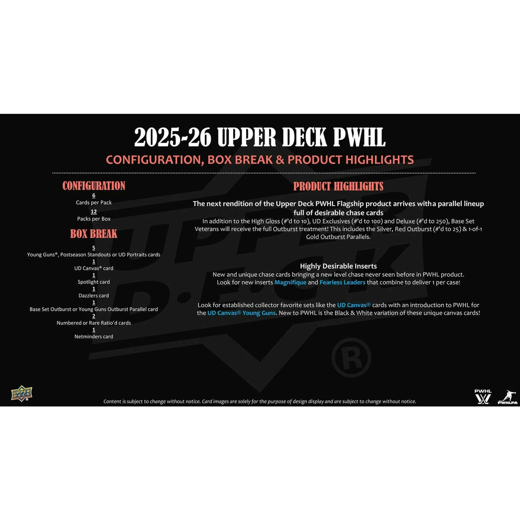 2025 26 Upper Deck PWHL Hockey Hobby 16 Box Case Presell Releases Jul 1st 2026 (Ships Sealed Only) - D1