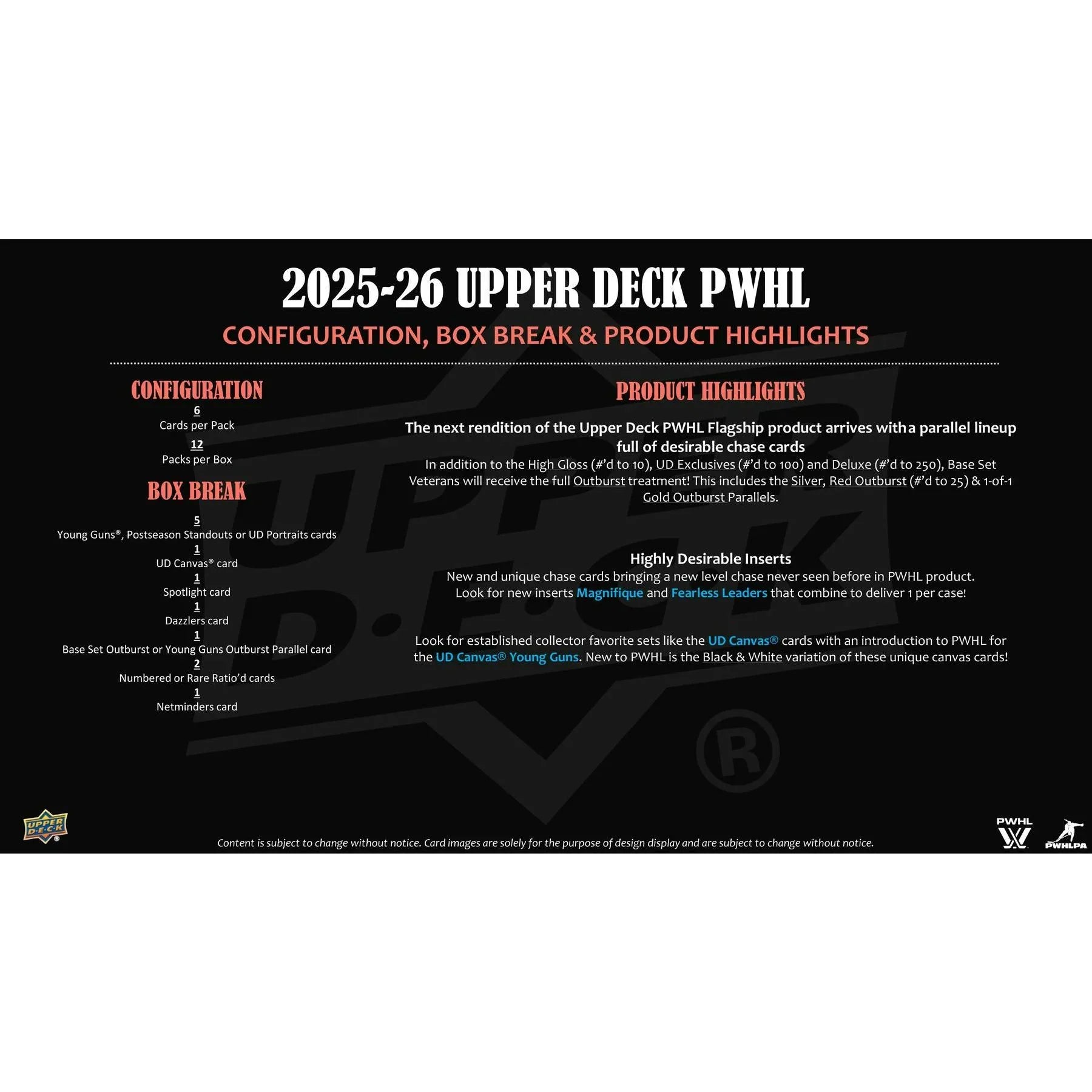 2025 26 Upper Deck PWHL Hockey Hobby 16 Box Case Presell Releases Jul 1st 2026 (Ships Sealed Only) - D1