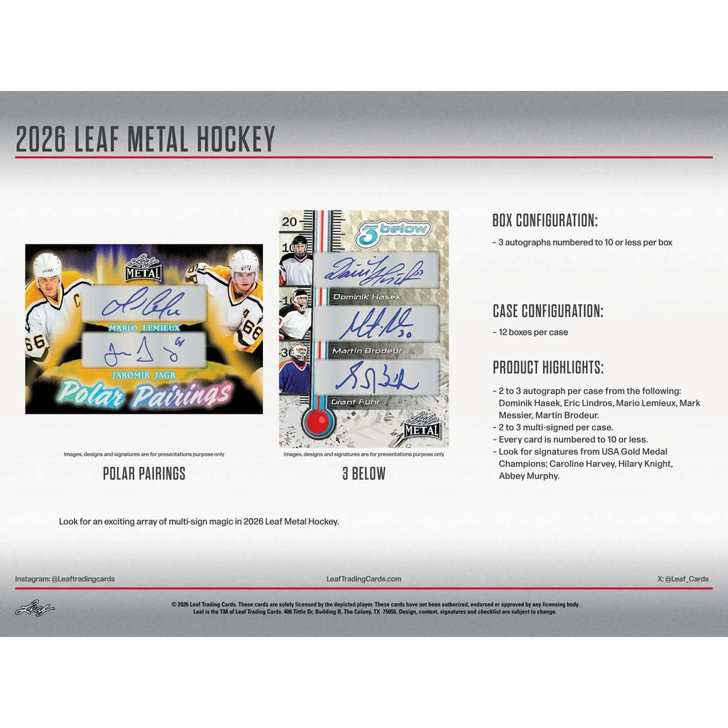 2026 Leaf Metal Hockey Hobby 12 Box Case Presell Releases Jun 5th 2026 (Ships Sealed Only)