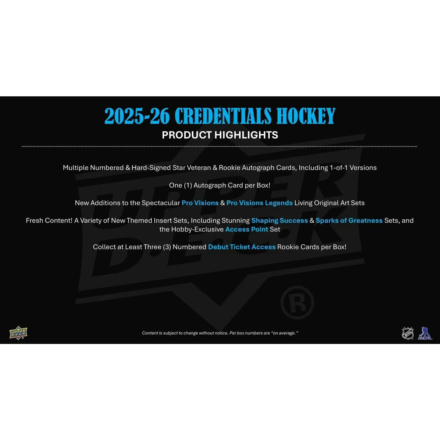 2025 26 Upper Deck Credentials Hockey Hobby Box Sealed (Ships Sealed Only)
