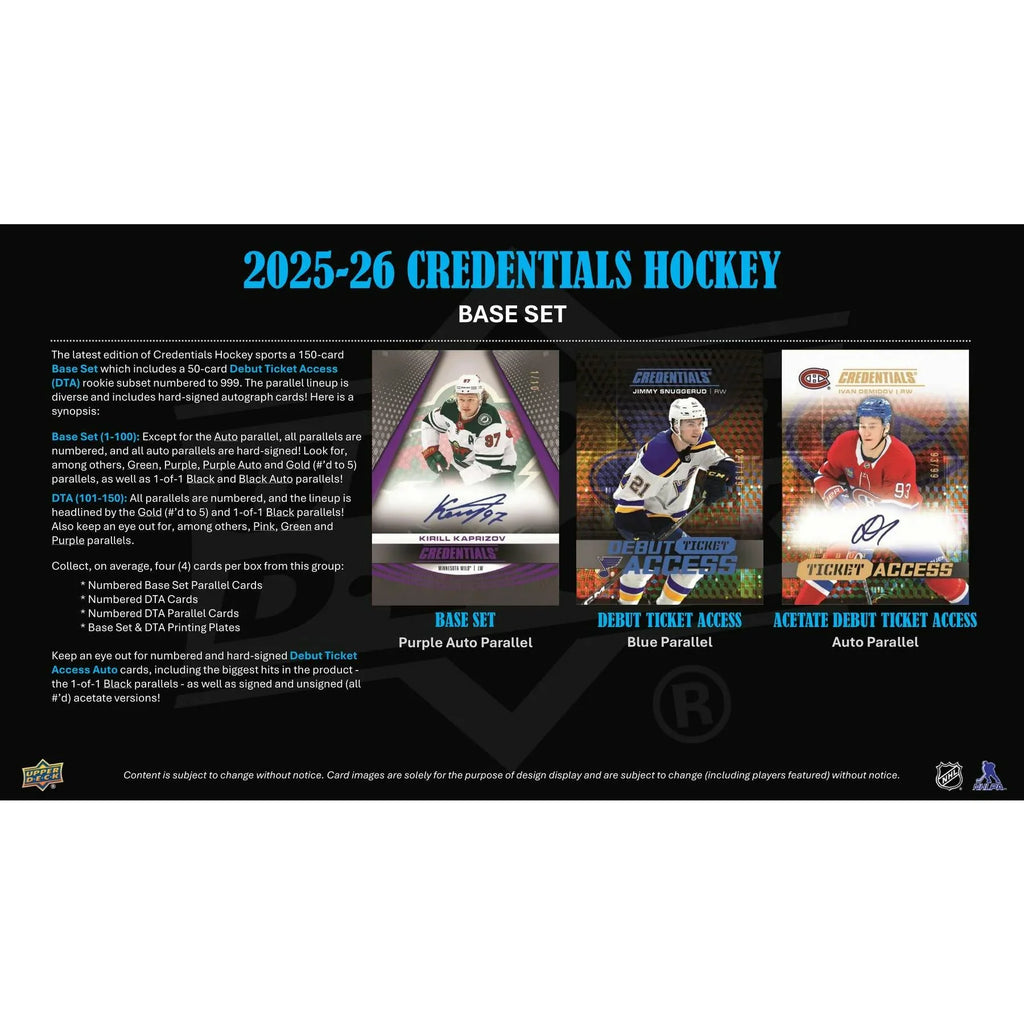 2025 26 Upper Deck Credentials Hockey Hobby Box Sealed (Ships Sealed Only)