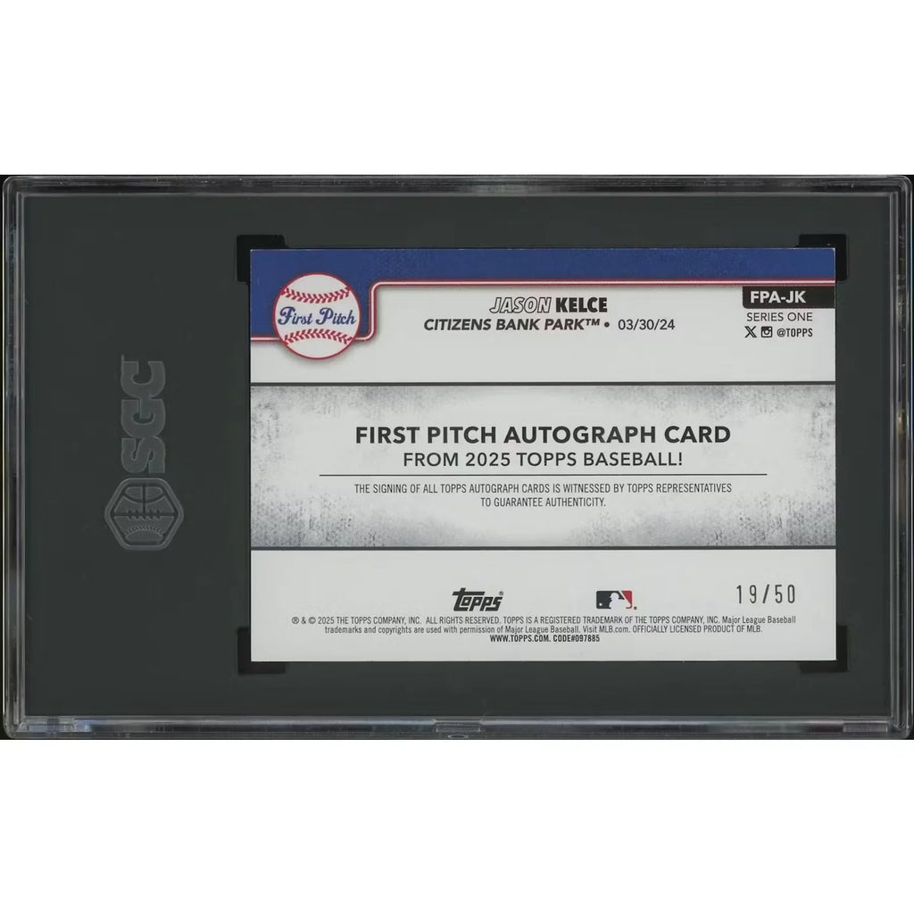 Jason Kelce 2025 Topps Baseball Gold First Pitch Auto | SGC 8.5 #19/50