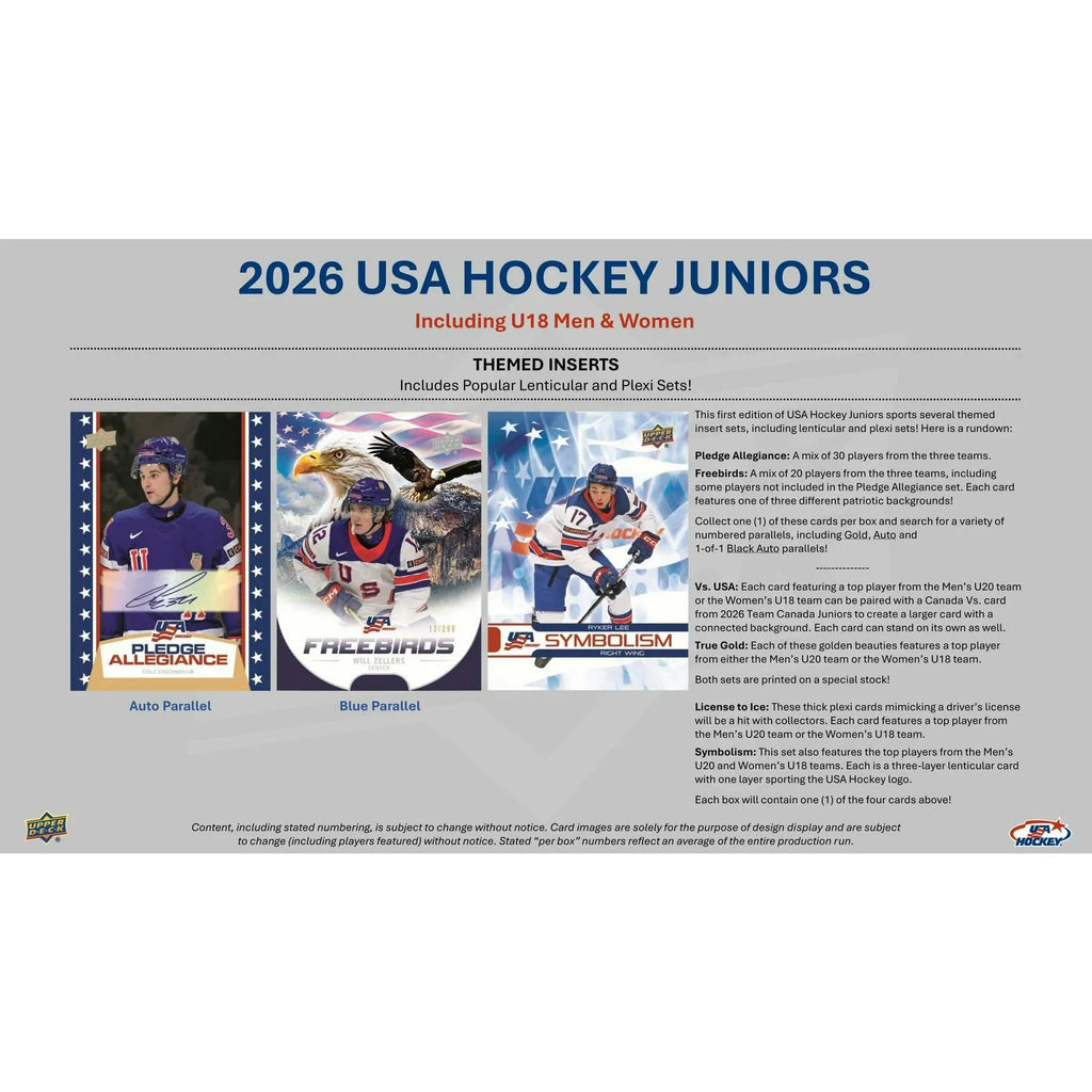 2026 USA Juniors Hockey Hobby Upper Deck Team 12 Box Case Presell Releases Sep 16th 2026 (Ships Sealed Only)