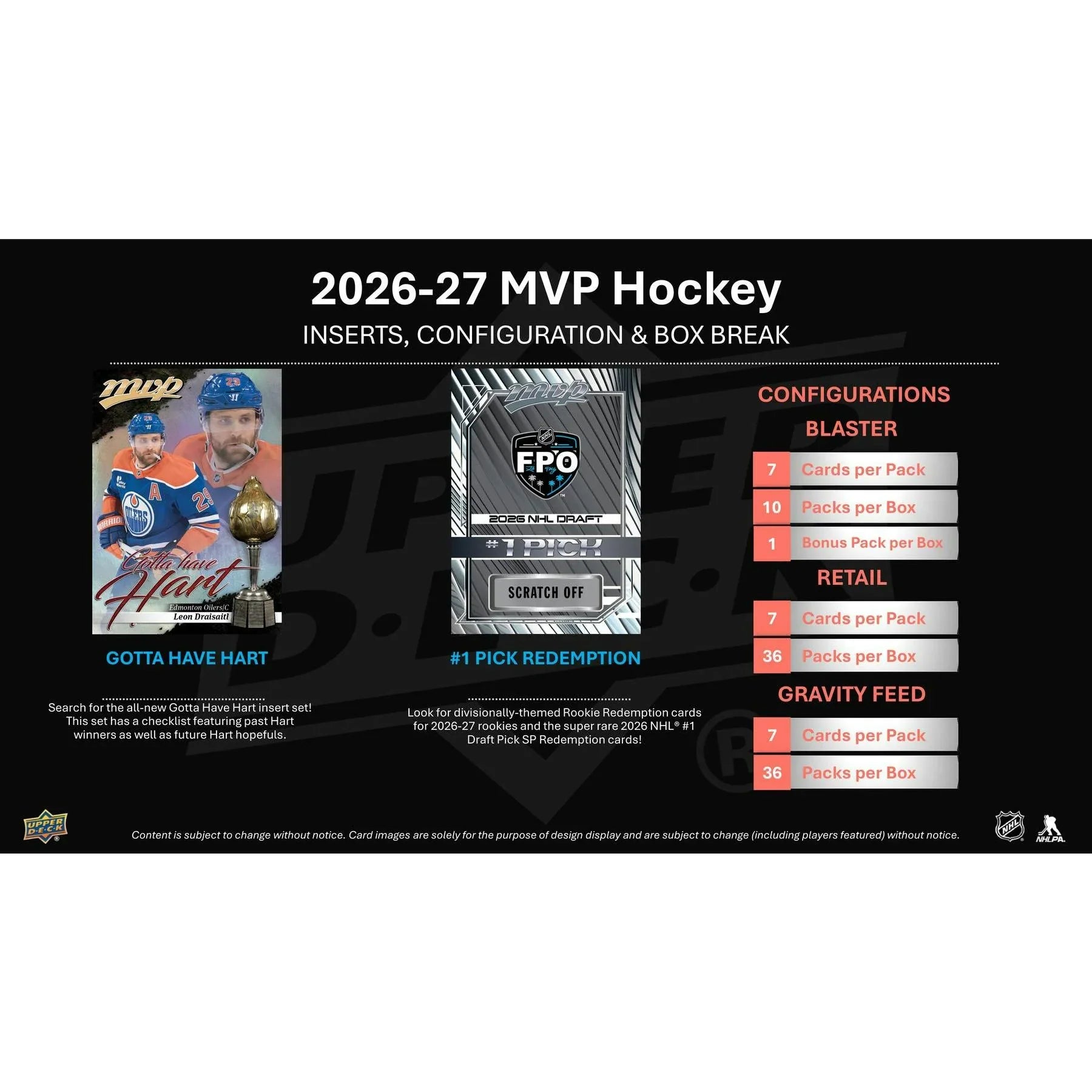 2026 27 Upper Deck MVP Hockey 36 Pack Retail 20 Box Case Presell Releases Aug 19th 2026 (Ships Sealed Only)