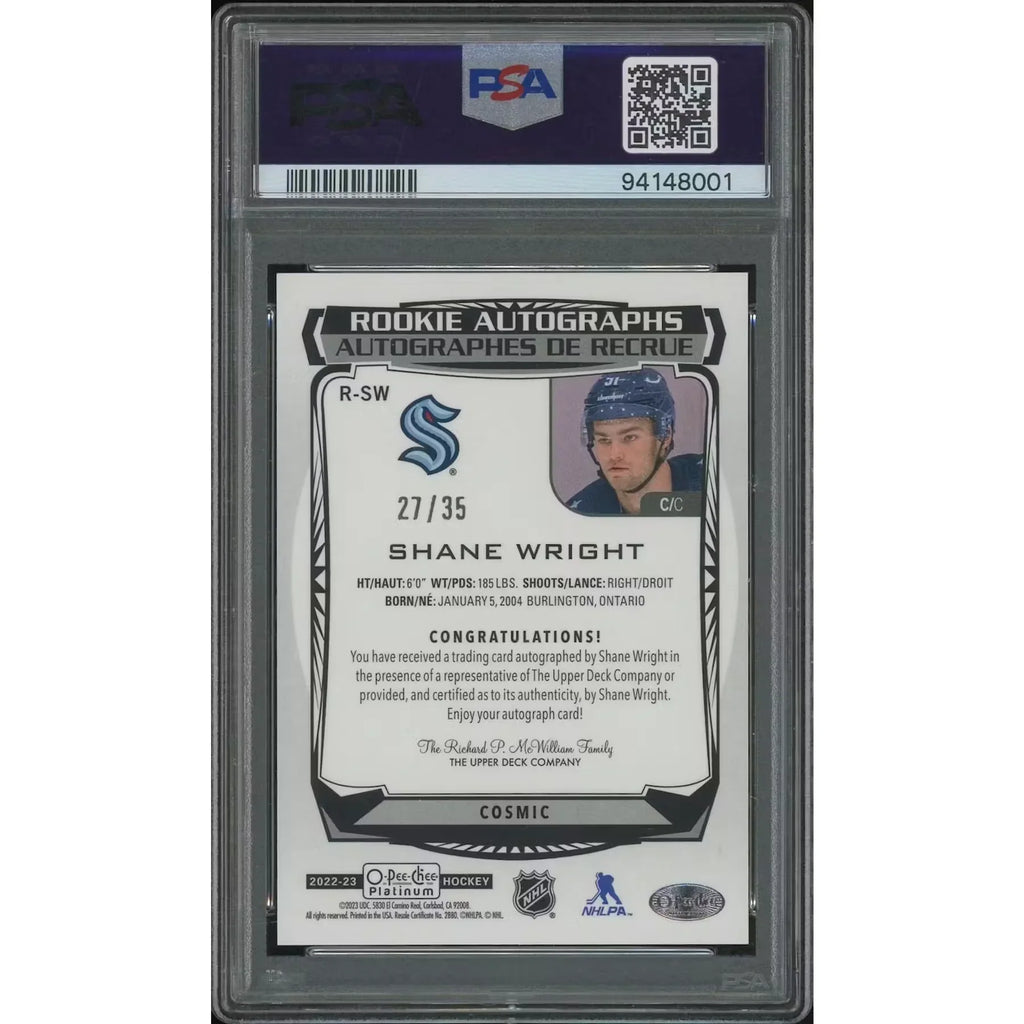 Shane Wright 2022-23 O-Pee-Chee Platinum Cosmic Rookie Auto | PSA 9 #27