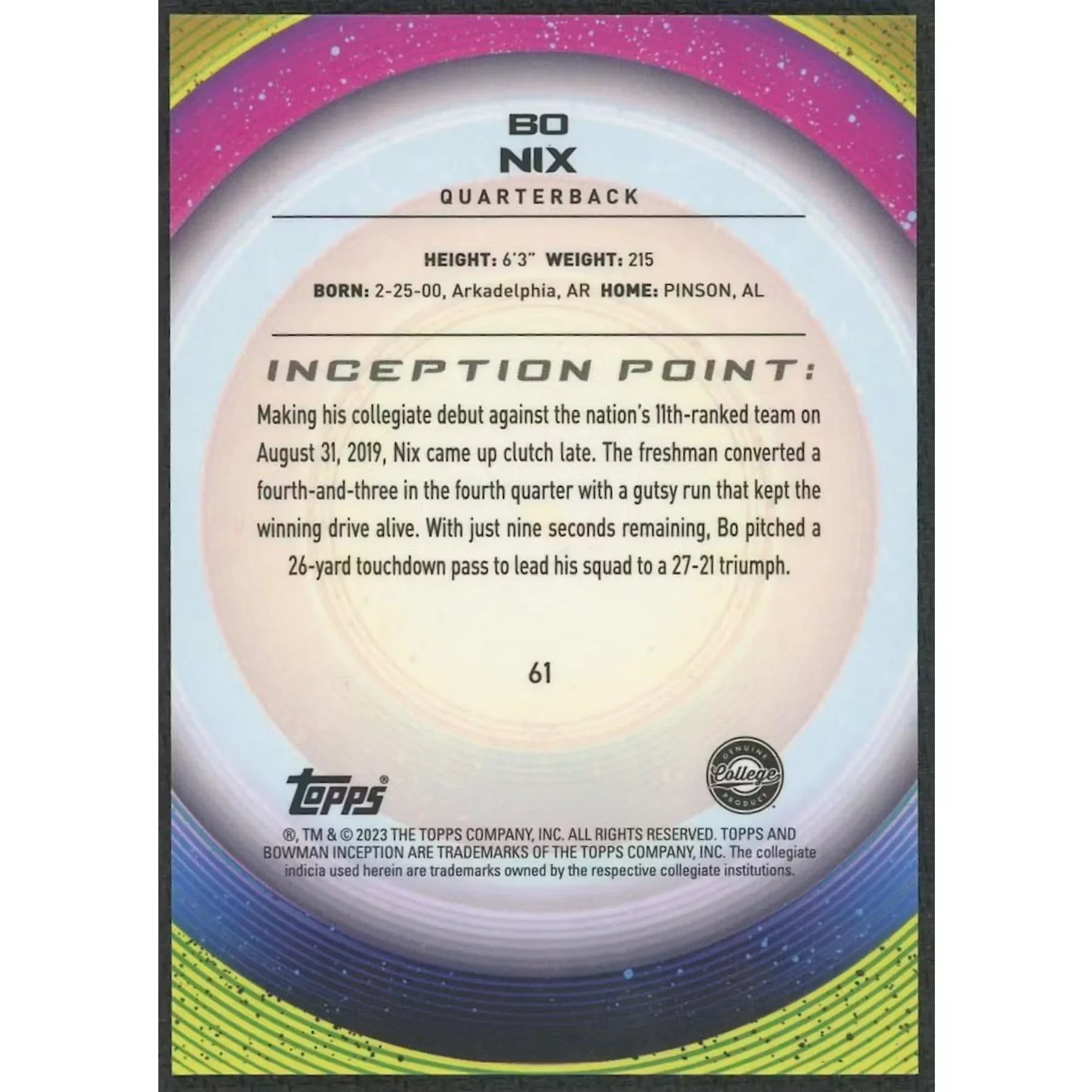 Bo Nix 2022 Topps Bowman U Inception Red Foil Card |/5