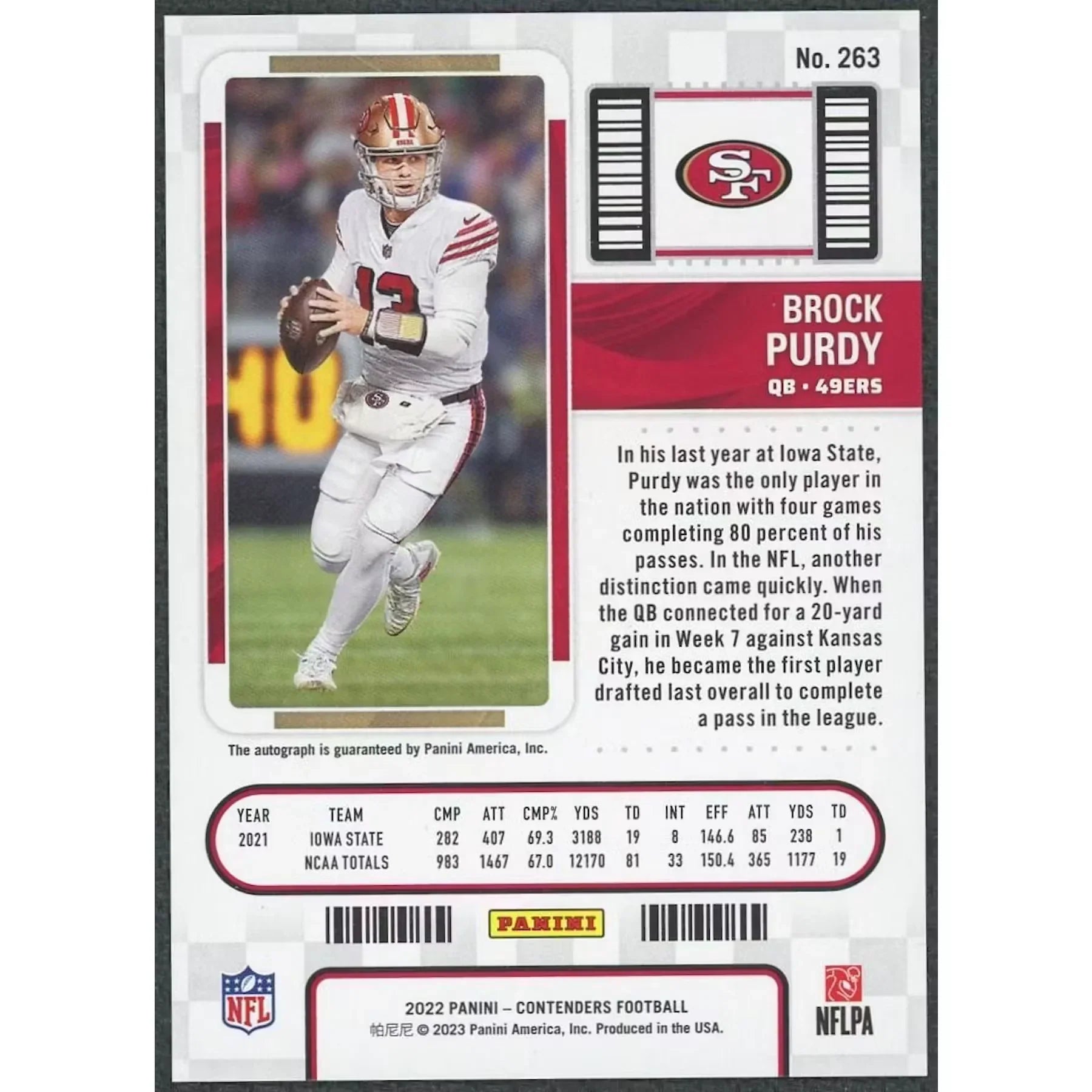 Brock Purdy Signed 2022 Panini Contenders Playoff Ticket Rookie Card |/99