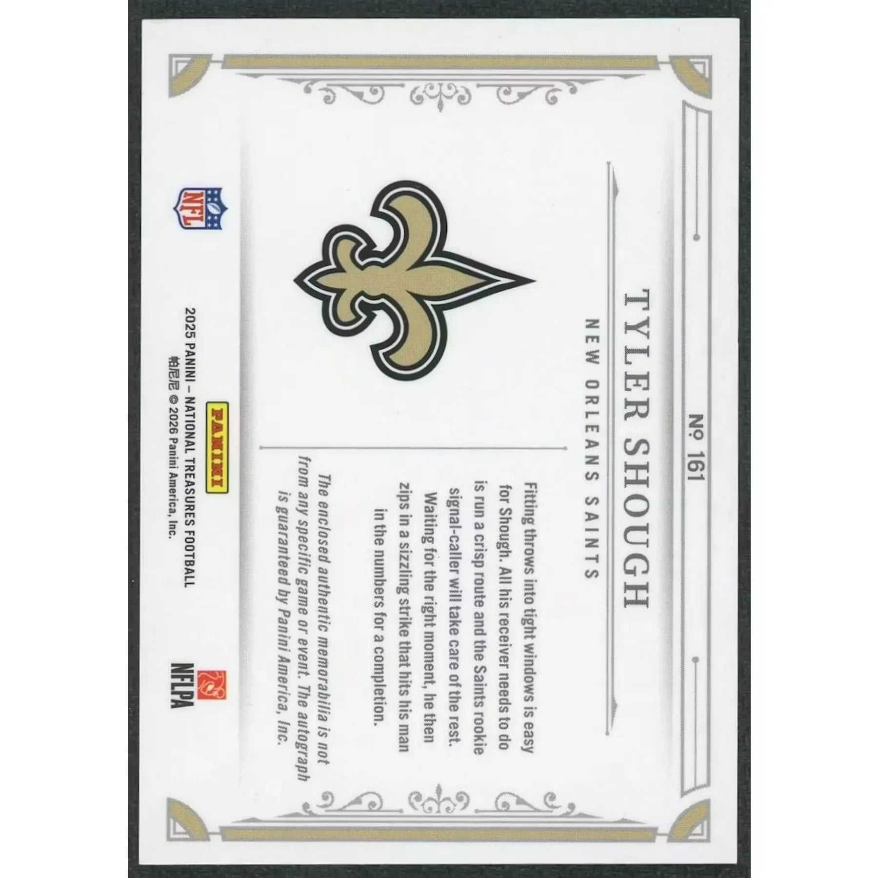 Tyler Shough 2025 National Treasures Rookie Patch Auto |/25