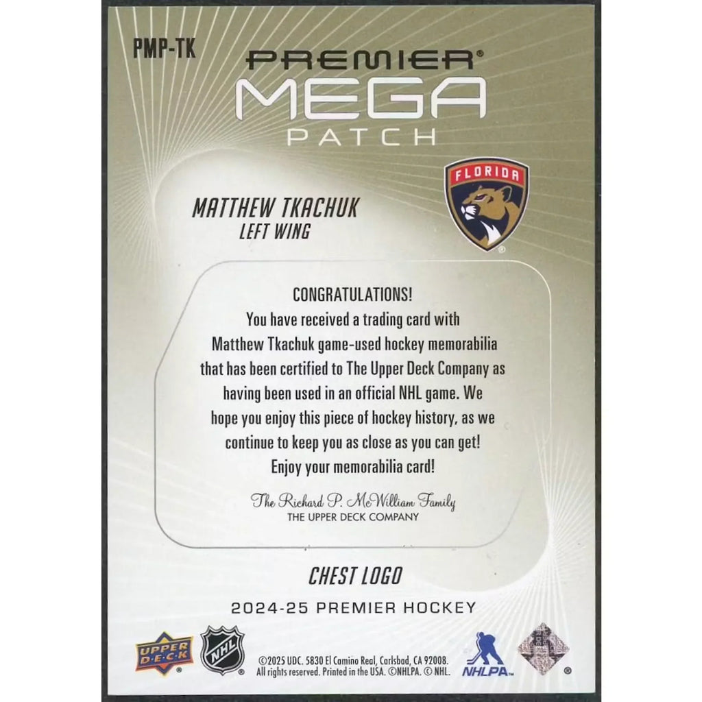 Matthew Tkachuk Signed Mega Patch Card | 2024-25 Upper Deck Premier/24