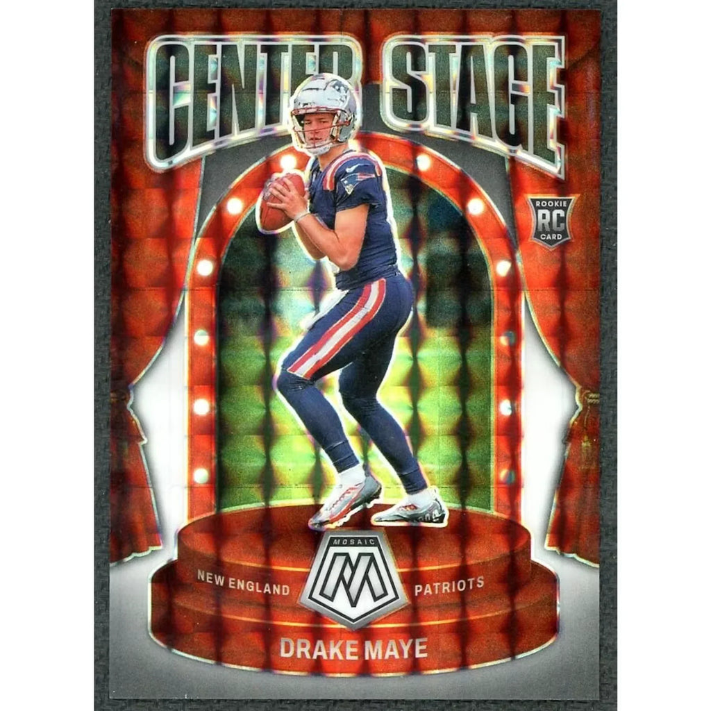 Drake Maye 2024 Panini Mosaic Center Stage White/25 Card