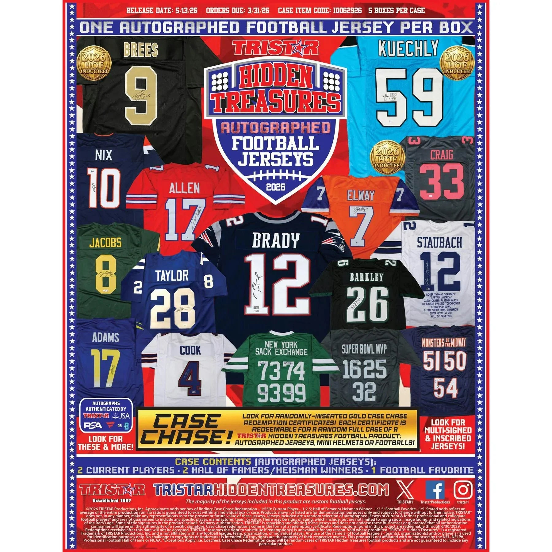 2026 TriStar Hidden Treasures Autographed Football Jersey Hobby 5 Box Case (Ships Sealed Only) - D1