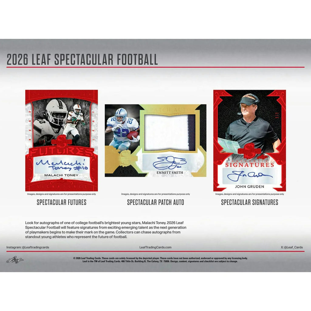 2026 Leaf Spectacular Football Hobby Box Presell Releases Jun 10th 2026 (Ships Sealed Only)