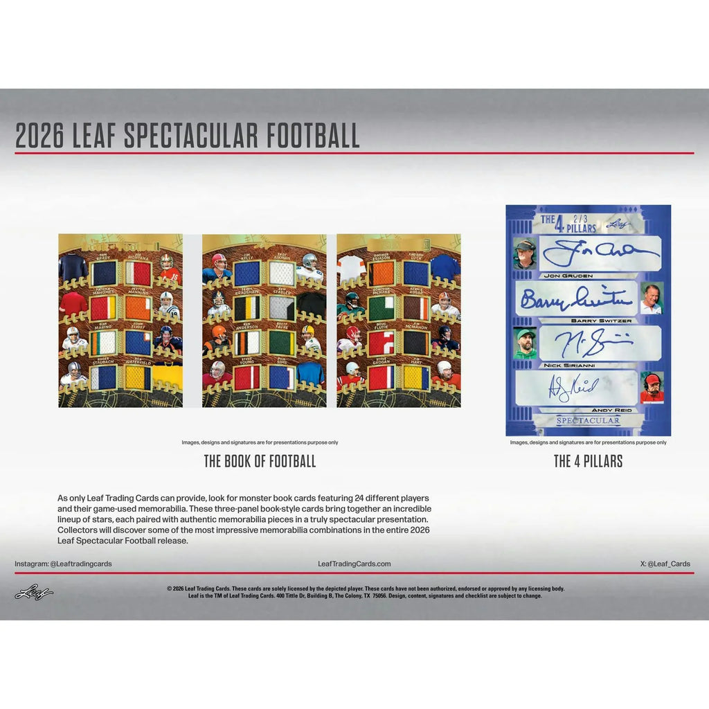 2026 Leaf Spectacular Football Hobby Box Presell Releases Jun 10th 2026 (Ships Sealed Only)