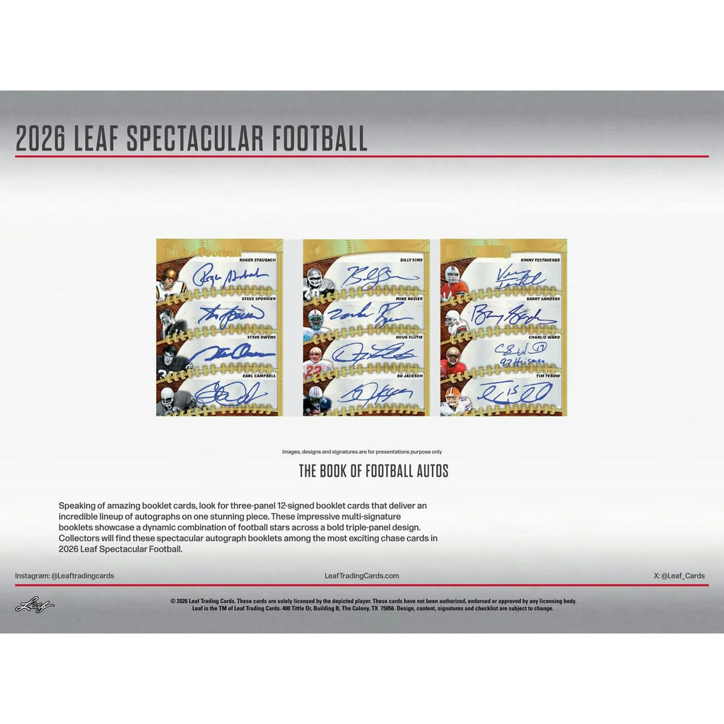 2026 Leaf Spectacular Football Hobby Box Presell Releases Jun 10th 2026 (Ships Sealed Only)