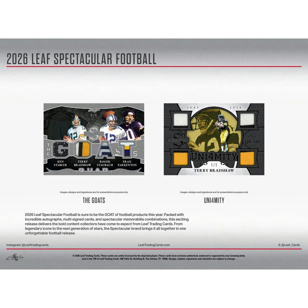 2026 Leaf Spectacular Football Hobby Box Presell Releases Jun 10th 2026 (Ships Sealed Only)