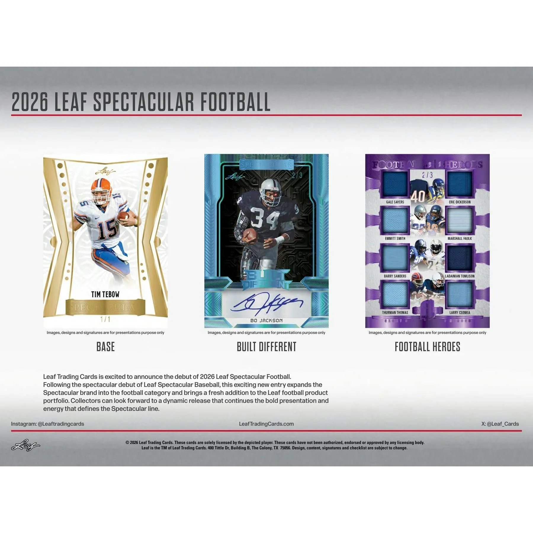 2026 Leaf Spectacular Football Hobby 3 Box Case Presell Releases Jun 10th 2026 (Ships Sealed Only)
