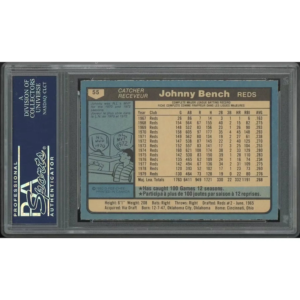 Johnny Bench 1980 O-Pee-Chee Baseball Card #55 | PSA 9 Mint