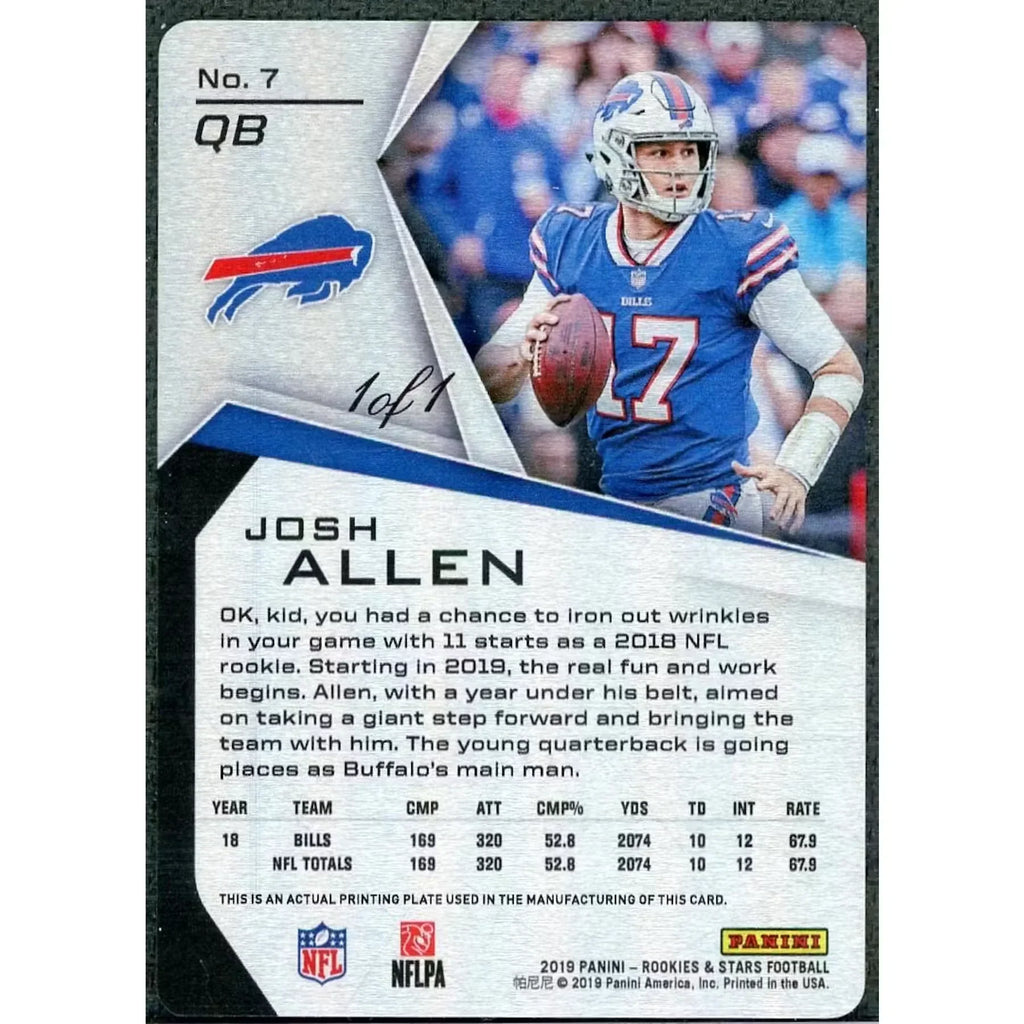 Josh Allen 2019 Panini Rookies & Stars Magenta Printing Plate | 1/1