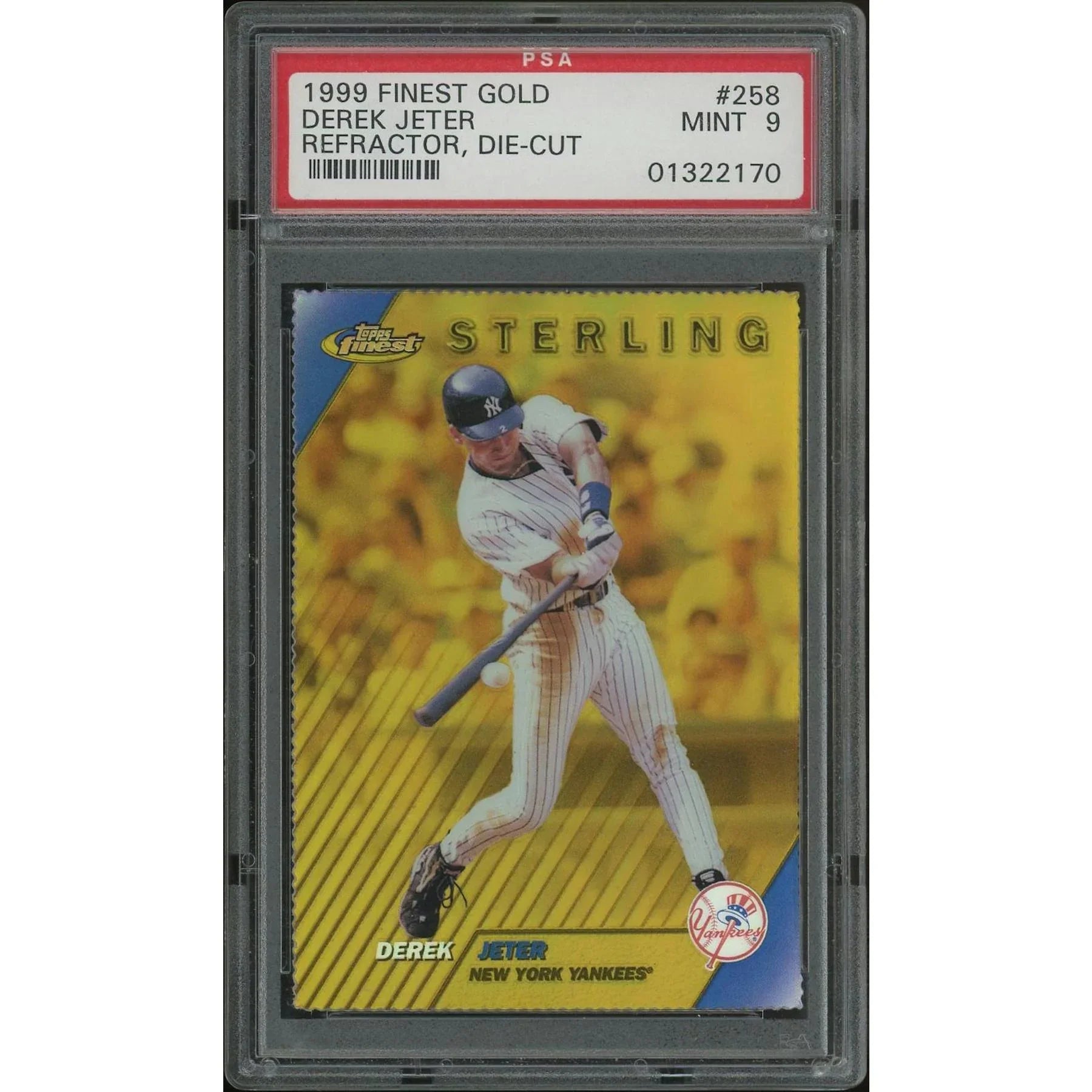 Derek Jeter 1999 Topps Finest #258 Gold Die-Cut Refractor | PSA 9