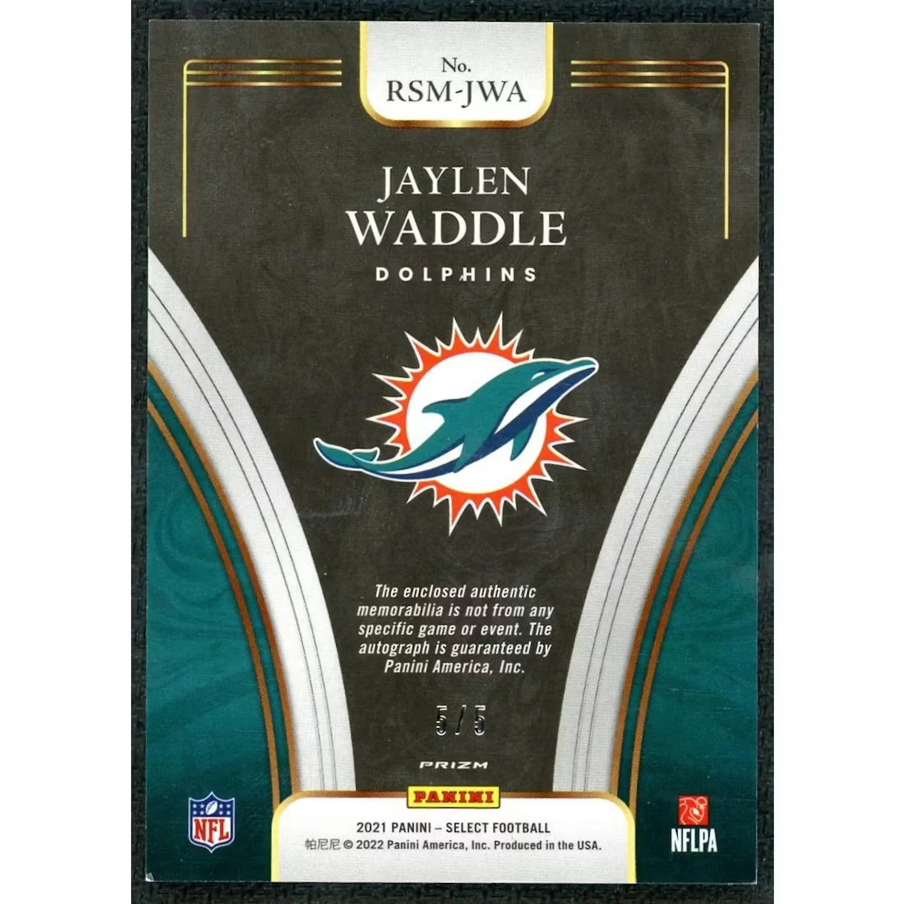Jaylen Waddle 2021 Panini Select Rookie Patch Auto | Green/5