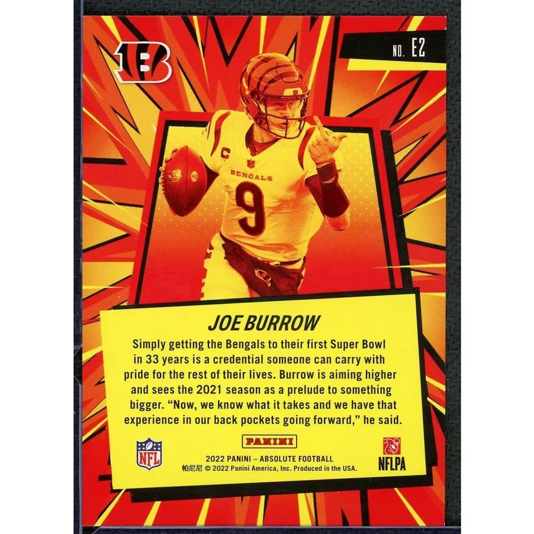 Joe Burrow 2022 Panini Absolute Explosive #E2 Card