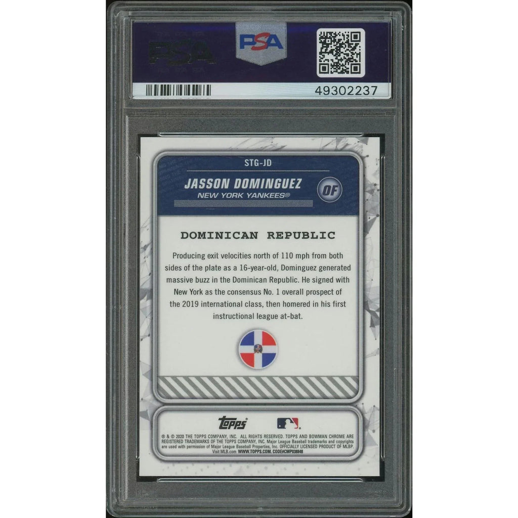 2020 Bowman Chrome Mega Box Baseball #STGJD Jasson Dominguez Orange Spanning the Globe Refractor #06/25 PSA 9 (Ships Sealed Only)