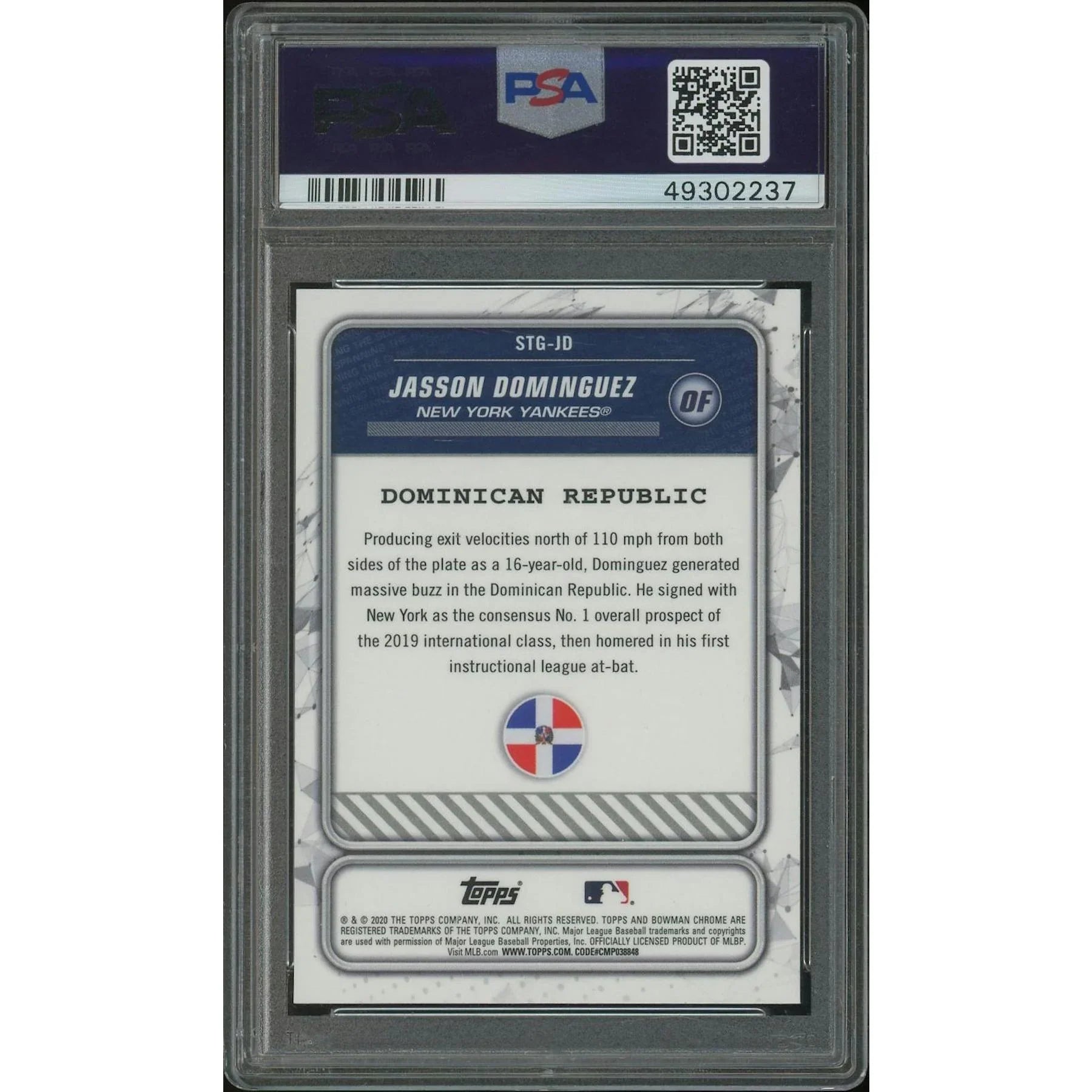 2020 Bowman Chrome Mega Box Baseball #STGJD Jasson Dominguez Orange Spanning the Globe Refractor #06/25 PSA 9 (Ships Sealed Only)