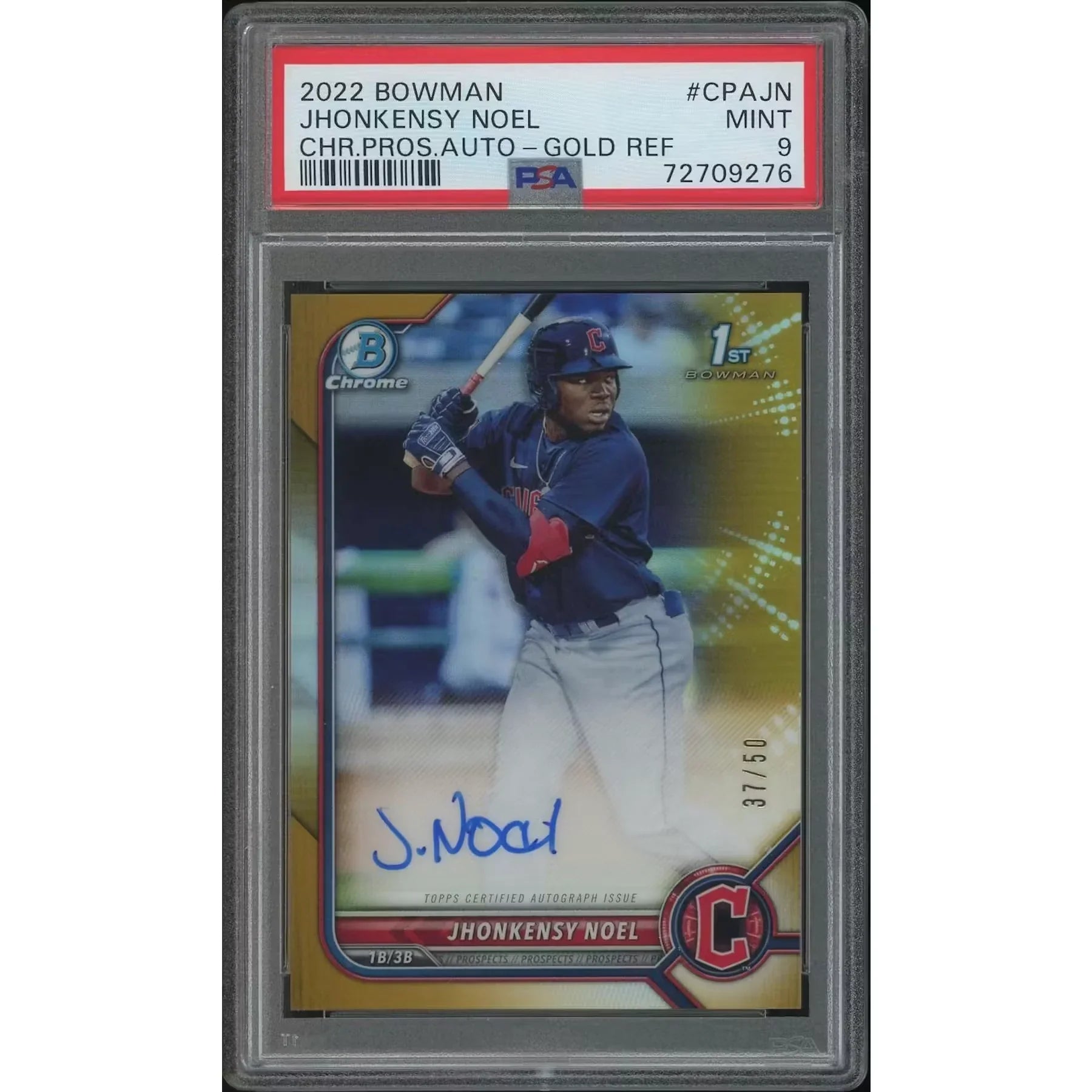 Jhonkensy Noel Signed 2022 Bowman Chrome Gold Refractor Rookie Auto | PSA 9 #37