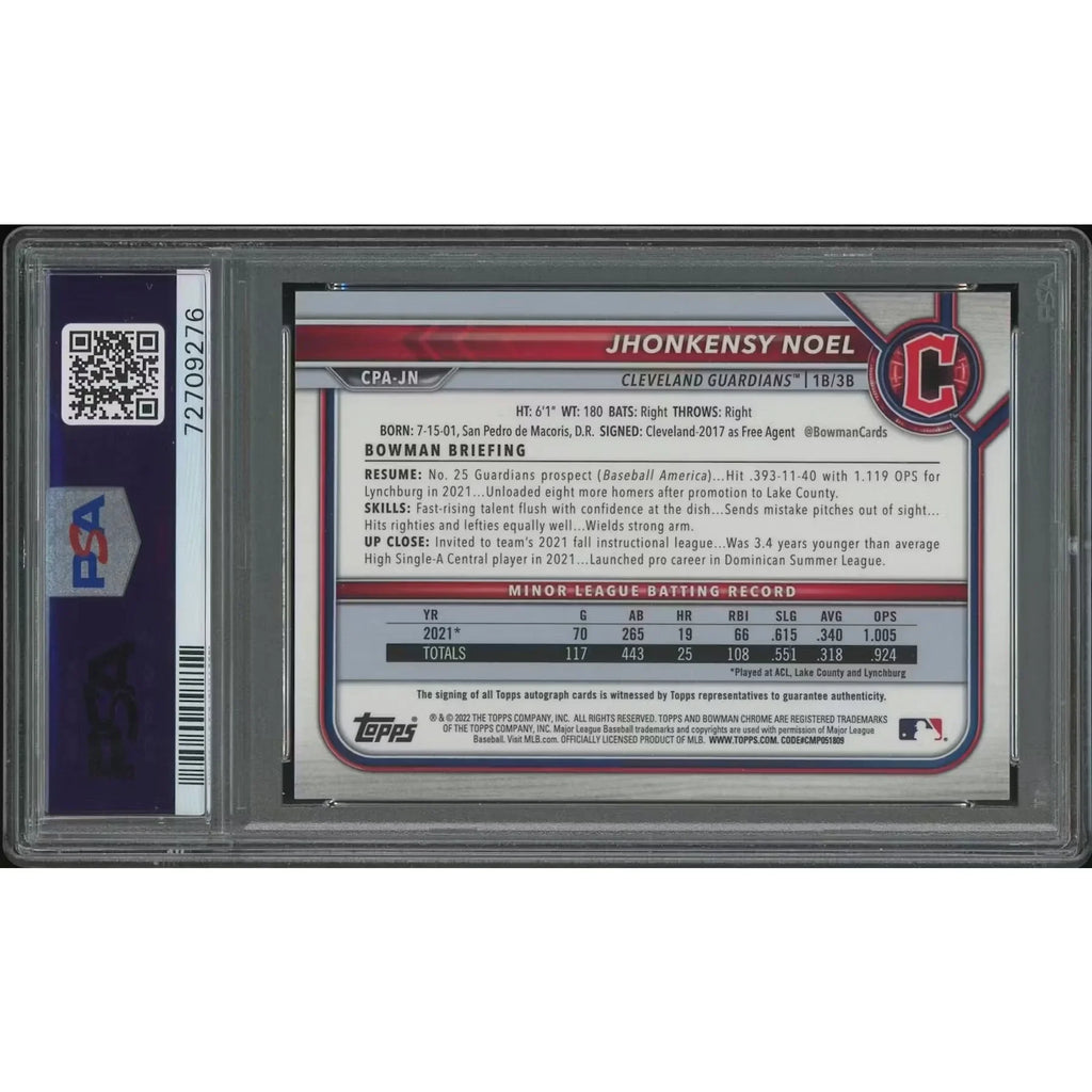 Jhonkensy Noel Signed 2022 Bowman Chrome Gold Refractor Rookie Auto | PSA 9 #37