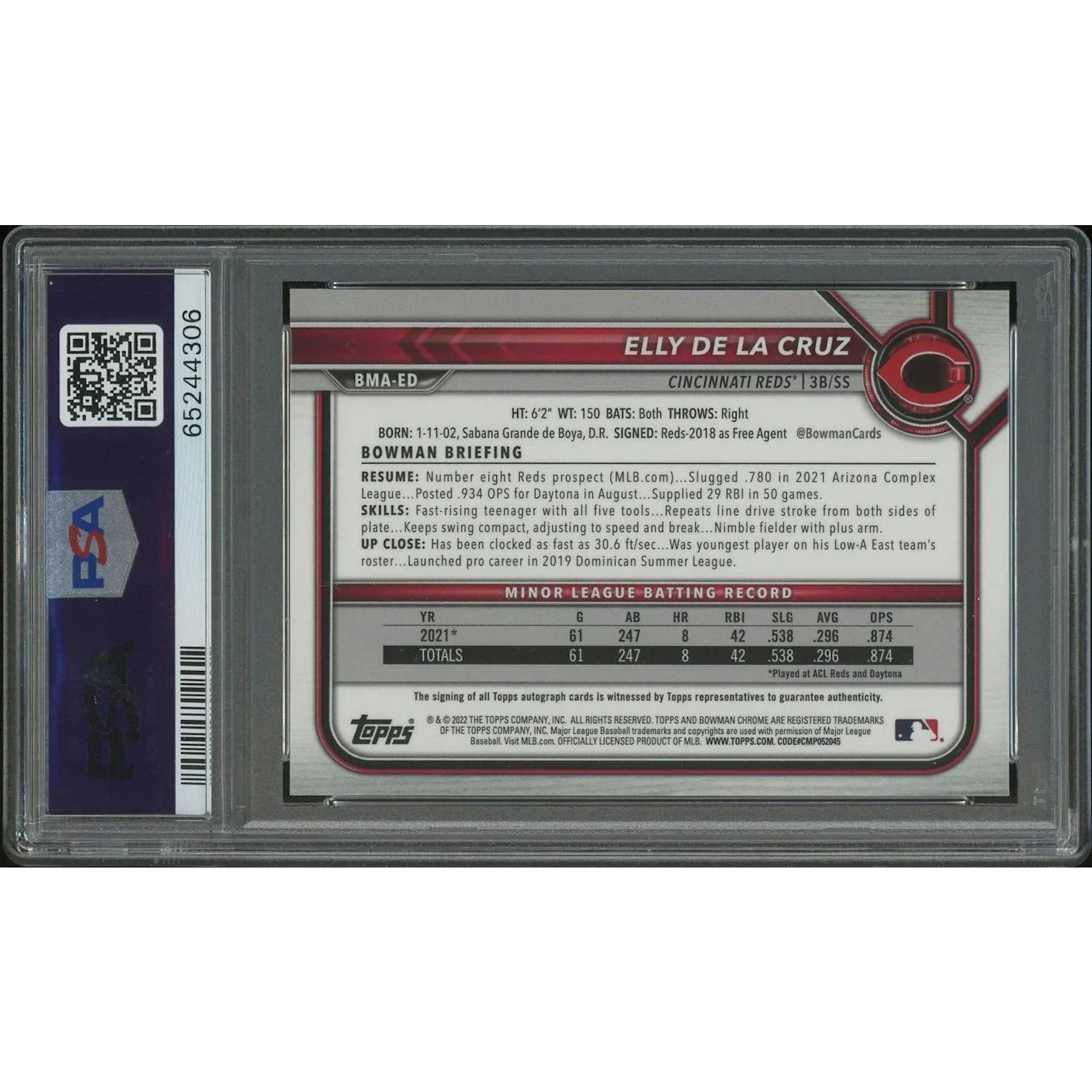 2022 Bowman Chrome Mega Box Baseball #BMAED Elly De La Cruz Rookie Auto PSA 10 (GEM MT) (Ships Sealed Only)