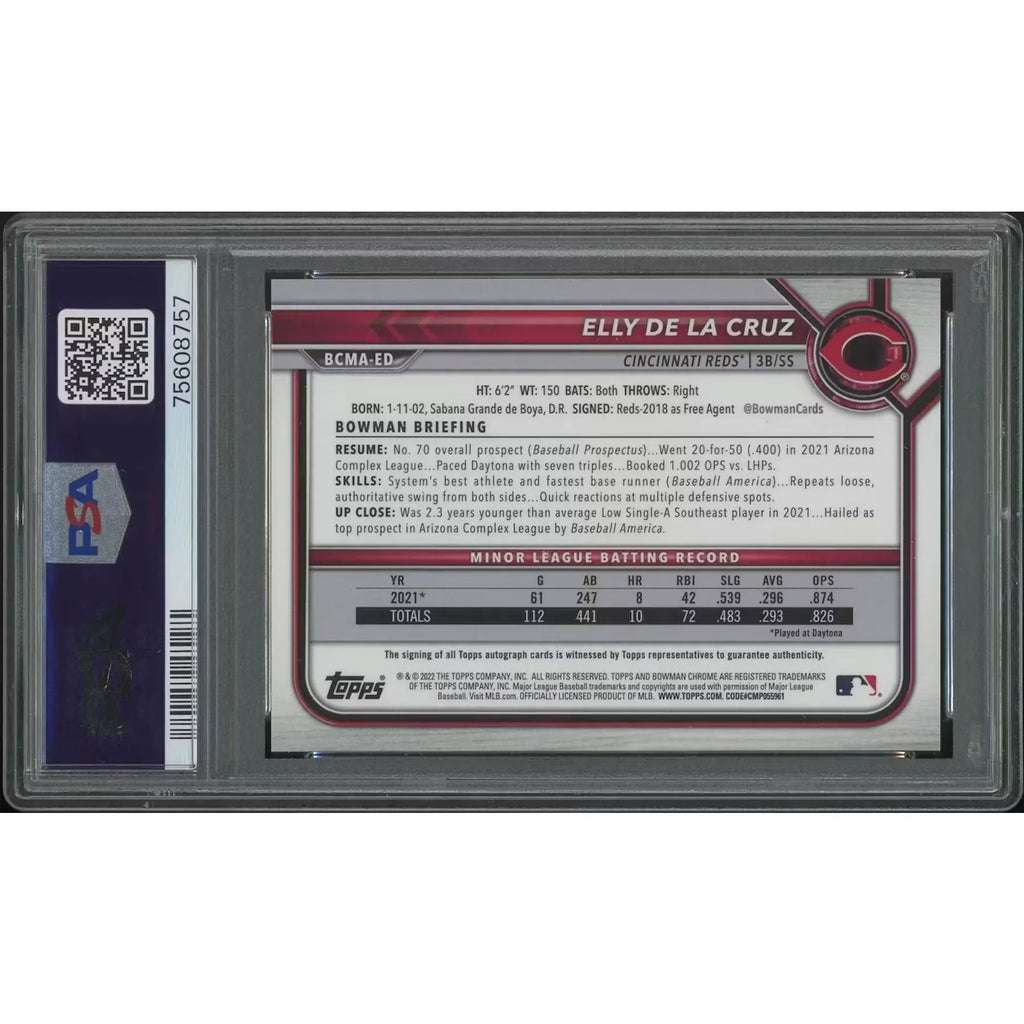 Elly De La Cruz 2022 Bowman Chrome Mega Box Rookie Autograph | PSA 9 (Ships Sealed Only)