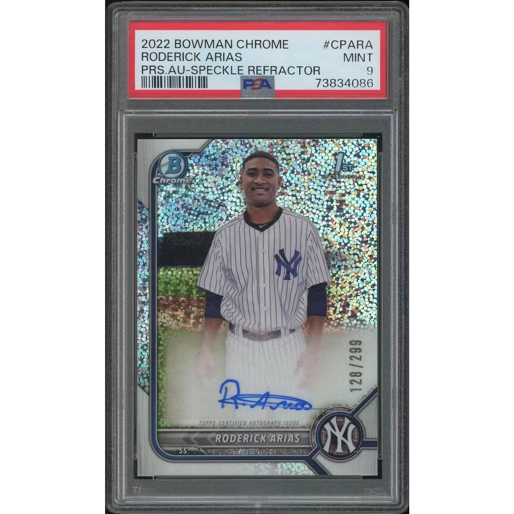 Roderick Arias 2022 Bowman Chrome Rookie Auto | PSA 9 Speckle Refractor #128